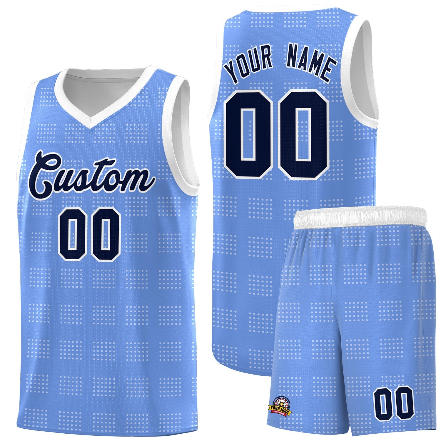 Custom Light Blue White Trailblazer Dot Pattern Sports Uniform Basketball Jersey