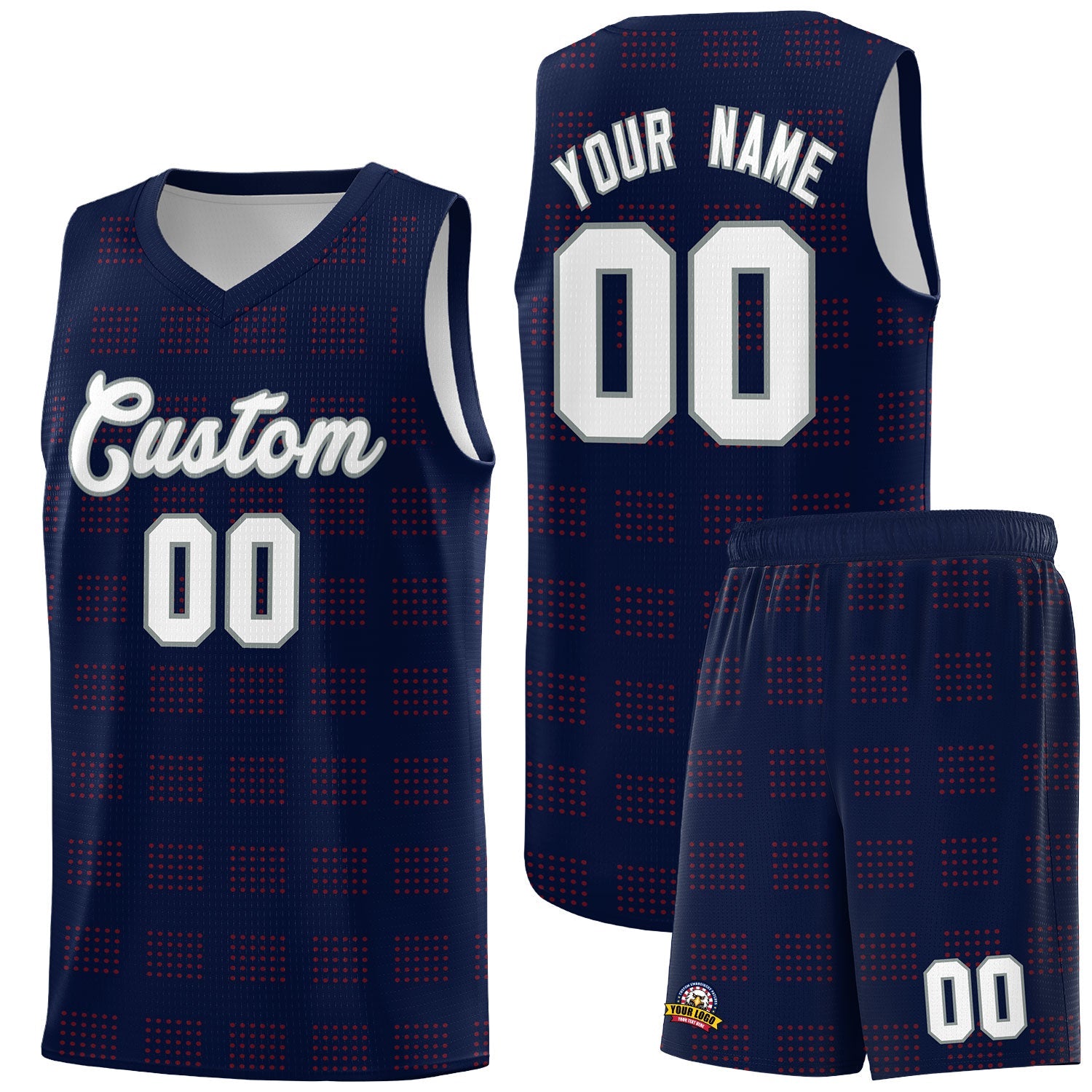 Custom Navy Red Trailblazer Dot Pattern Sports Uniform Basketball Jersey