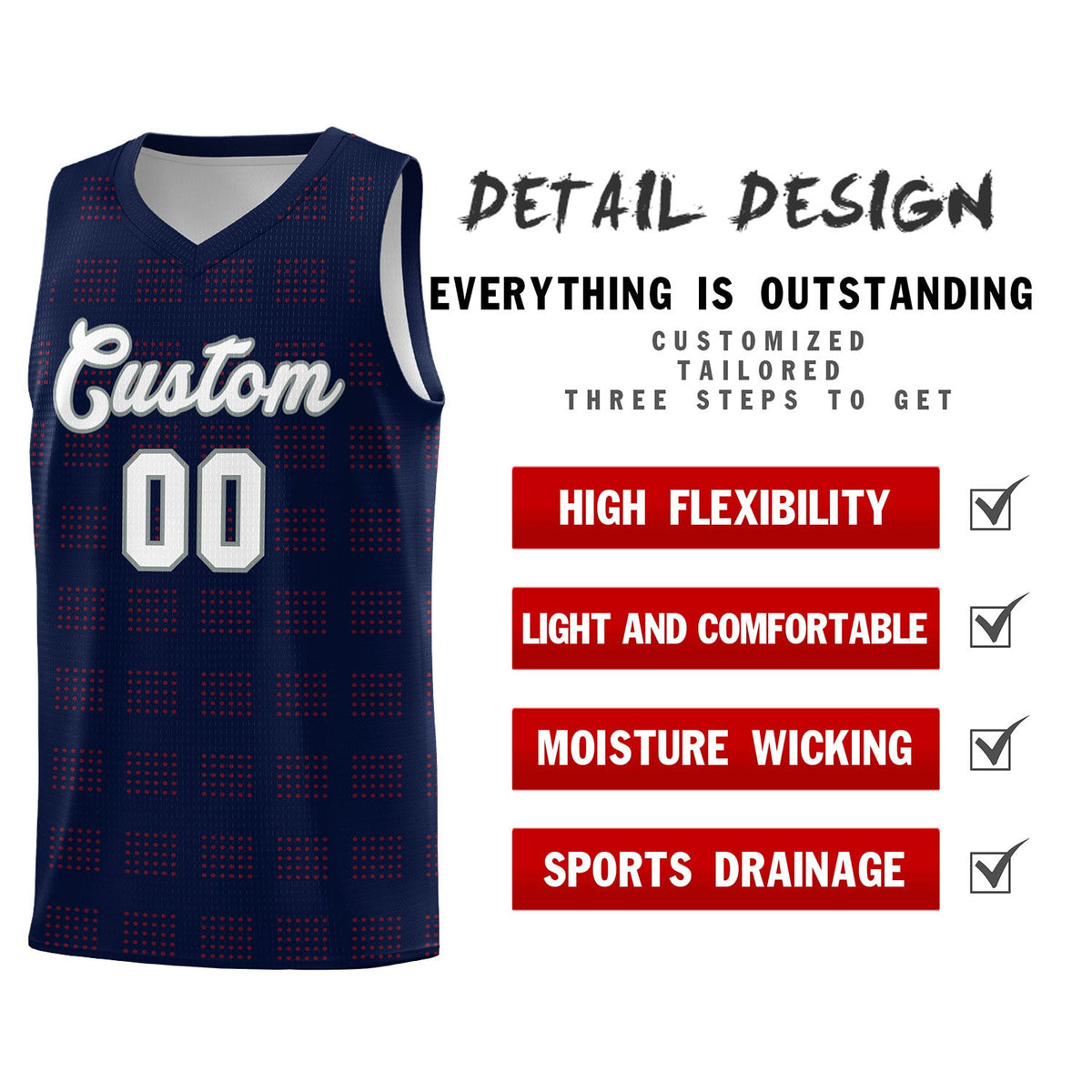Custom Navy Red Trailblazer Dot Pattern Sports Uniform Basketball Jersey