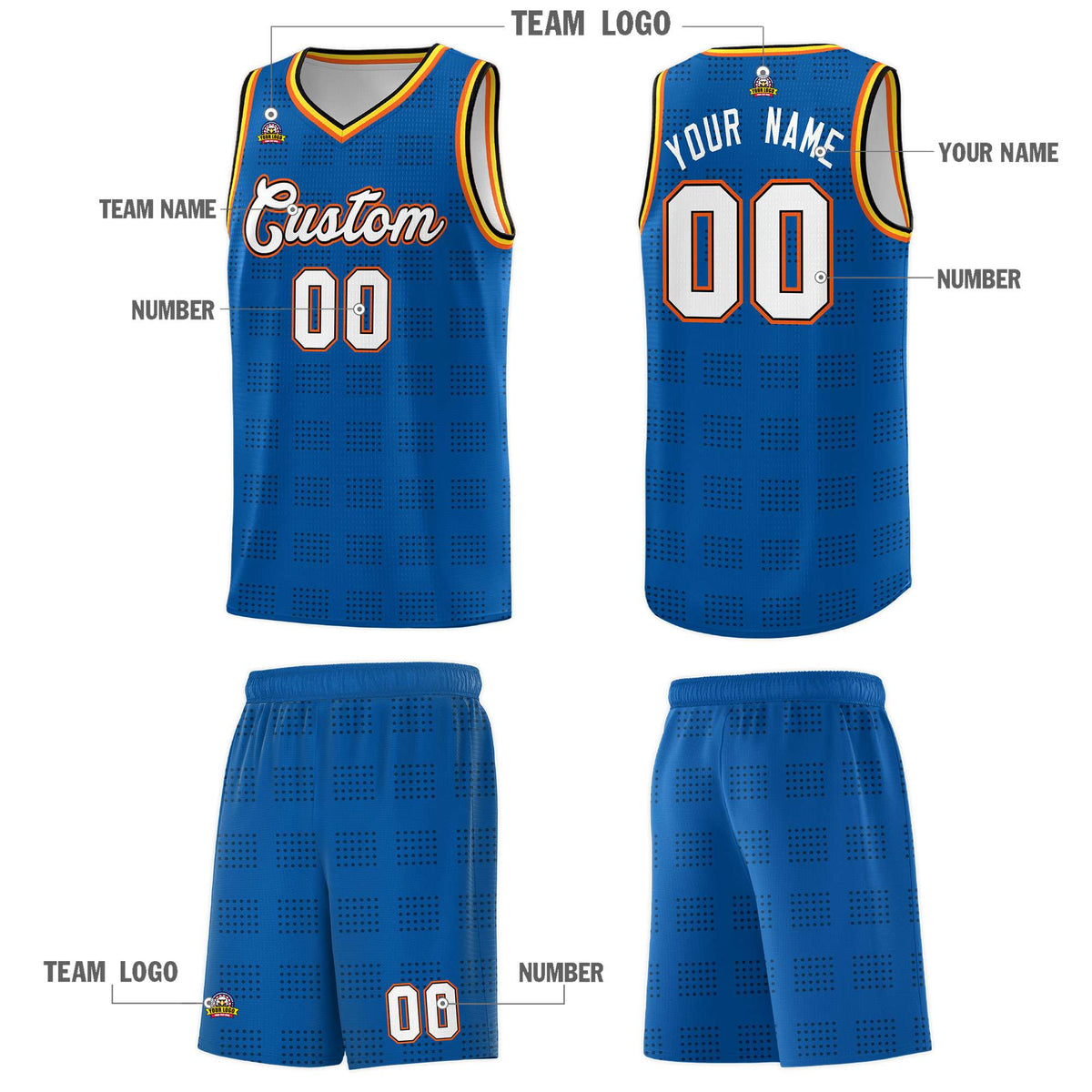 Custom Royal Black Trailblazer Dot Pattern Sports Uniform Basketball Jersey