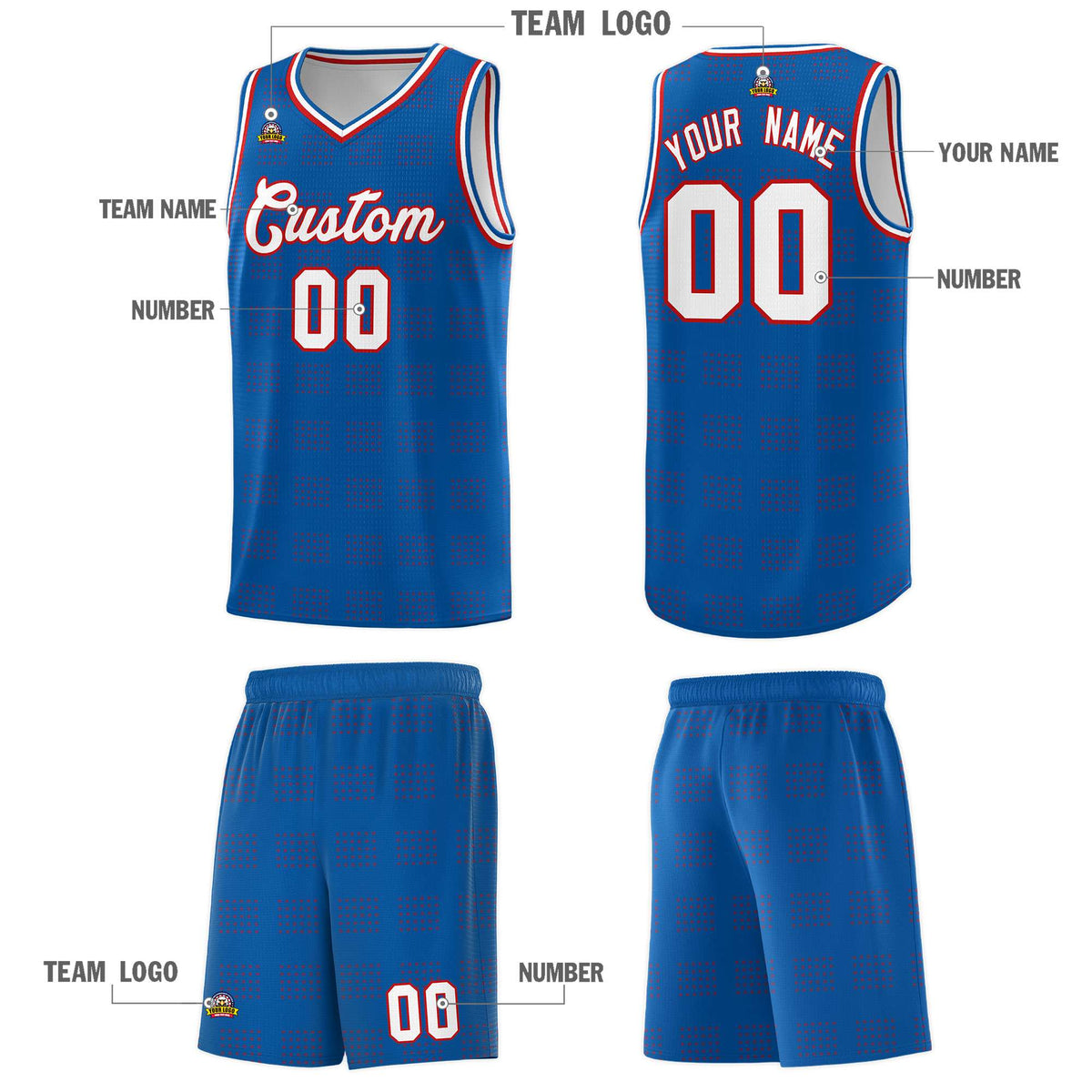 Custom Royal Red Trailblazer Dot Pattern Sports Uniform Basketball Jersey