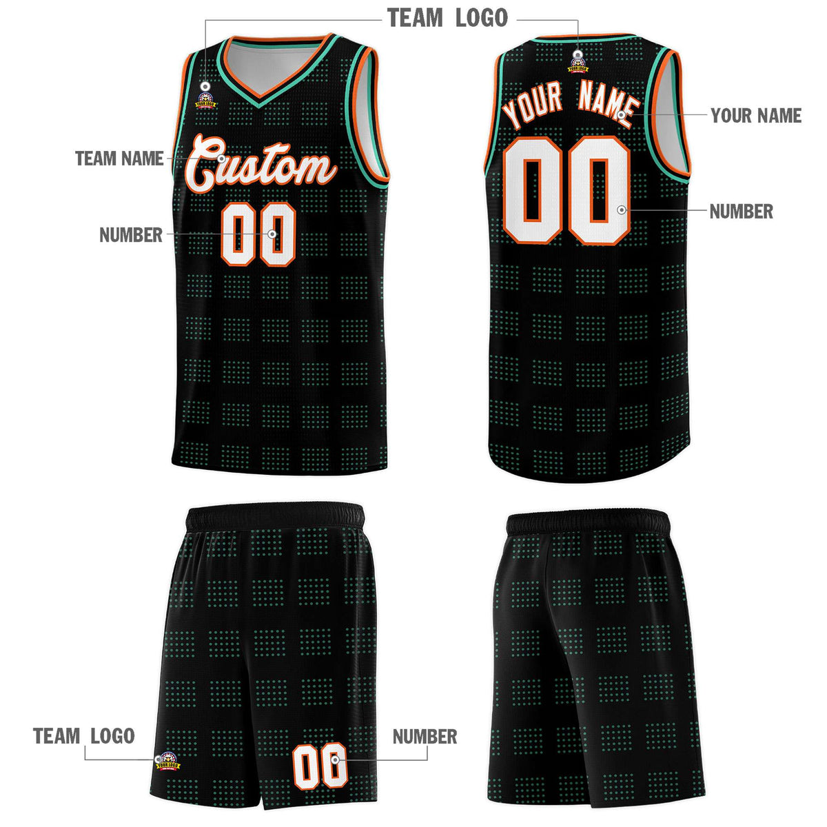 Custom Black Bright Green Trailblazer Dot Pattern Sports Uniform Basketball Jersey