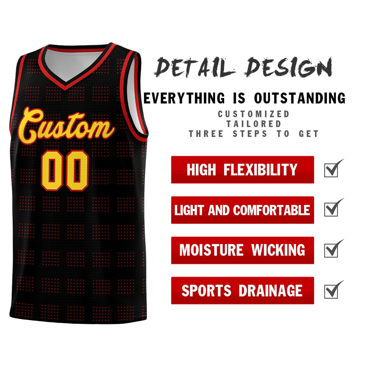 Custom Black Red Trailblazer Dot Pattern Sports Uniform Basketball Jersey