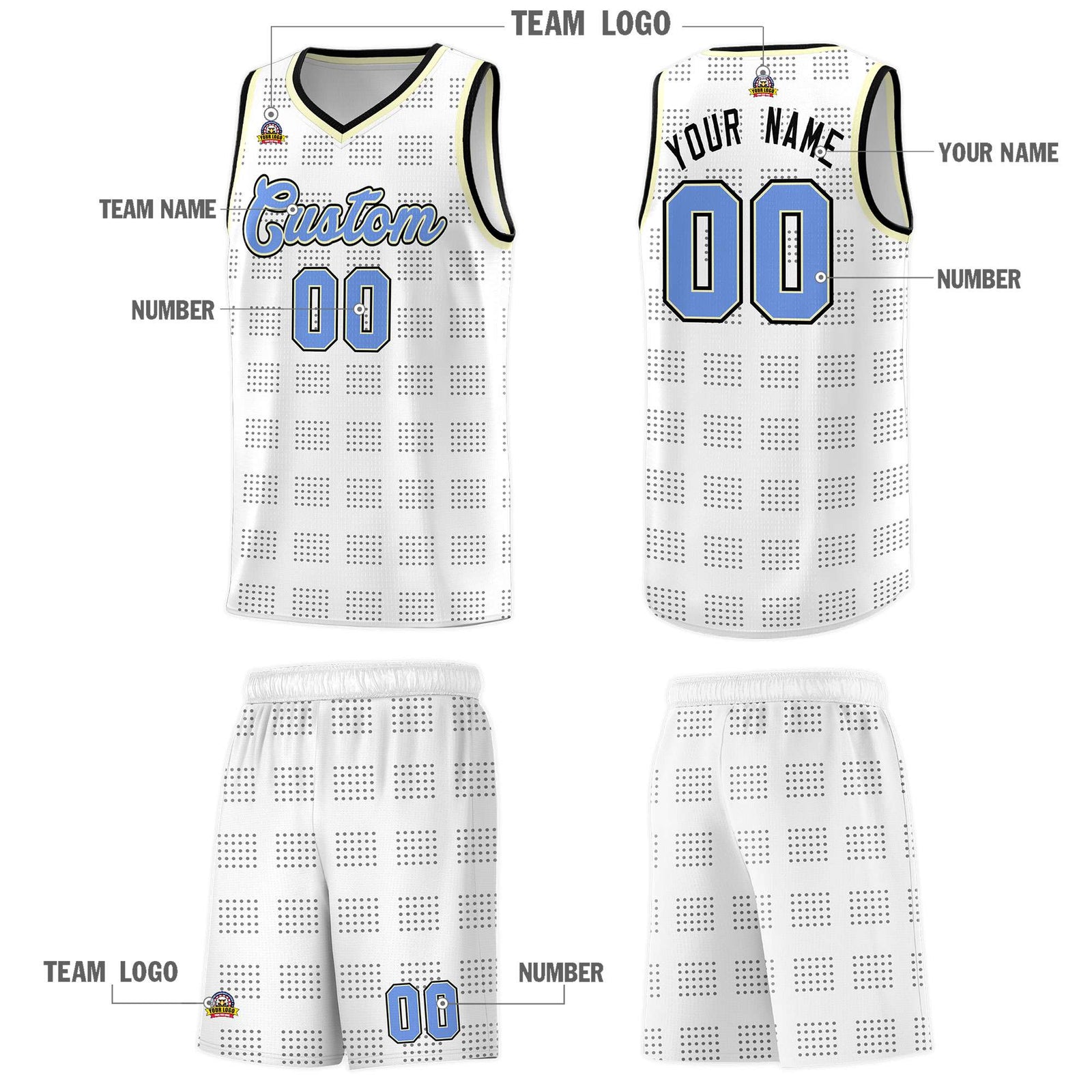 Custom White Black Trailblazer Dot Pattern Sports Uniform Basketball Jersey