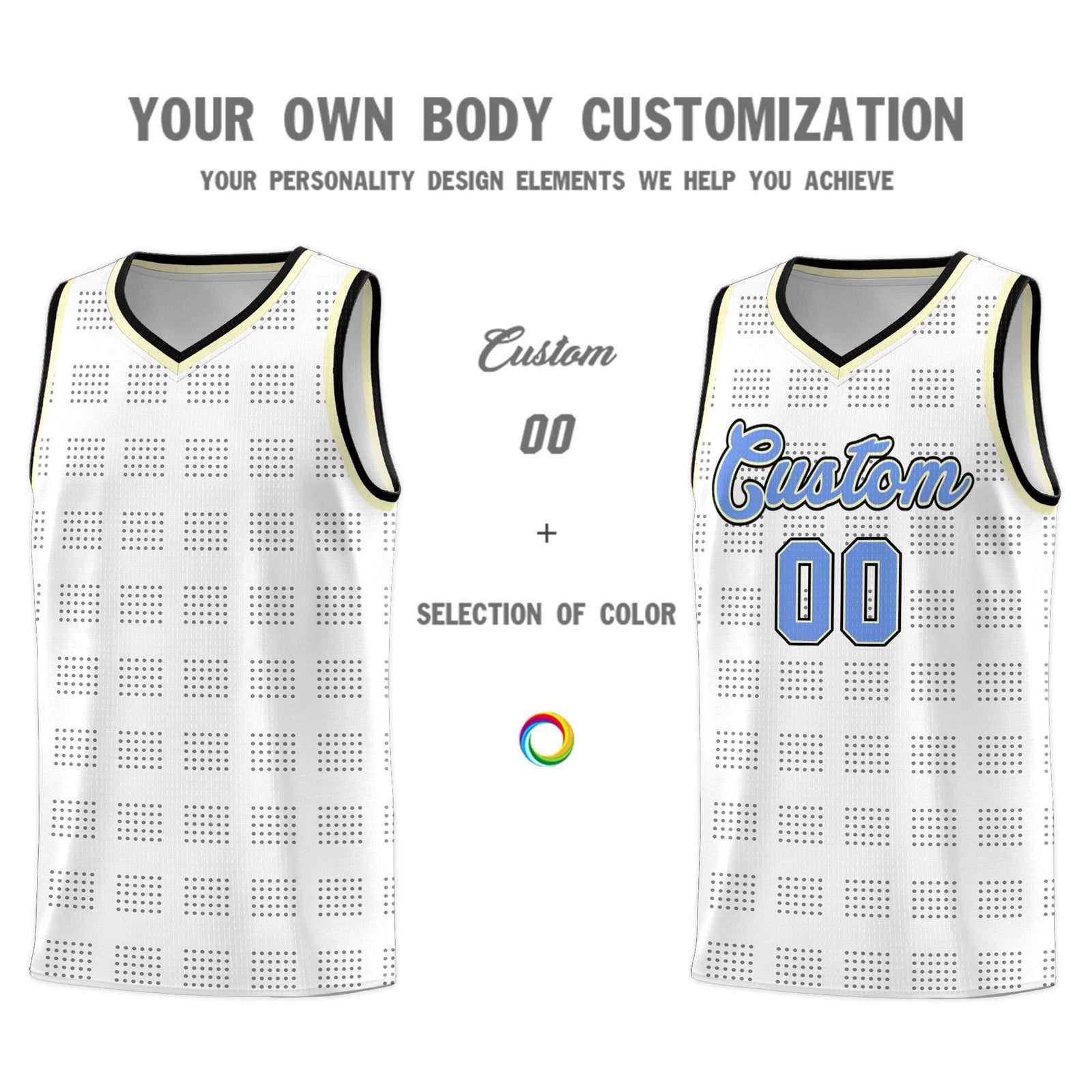Custom White Black Trailblazer Dot Pattern Sports Uniform Basketball Jersey