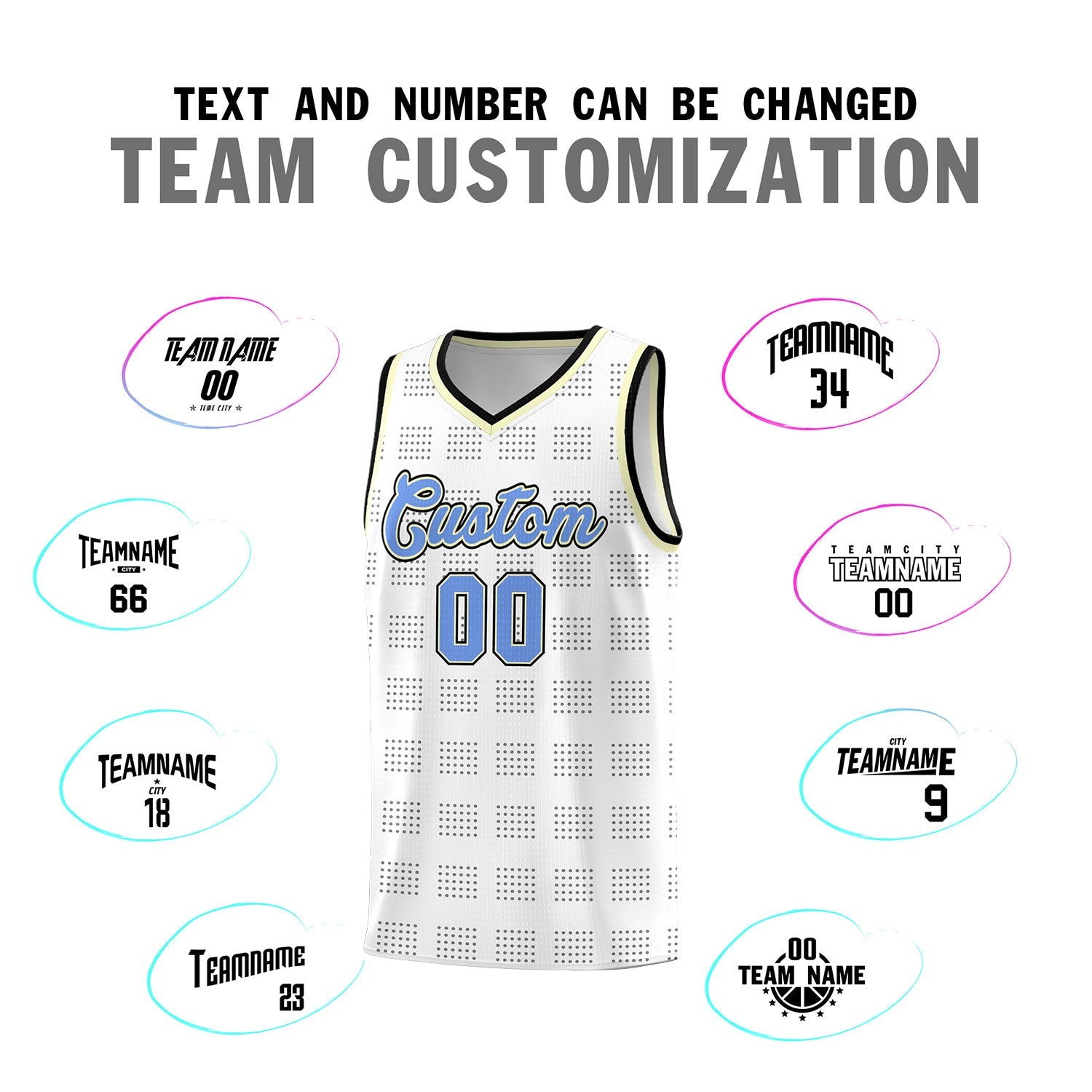 Custom White Black Trailblazer Dot Pattern Sports Uniform Basketball Jersey