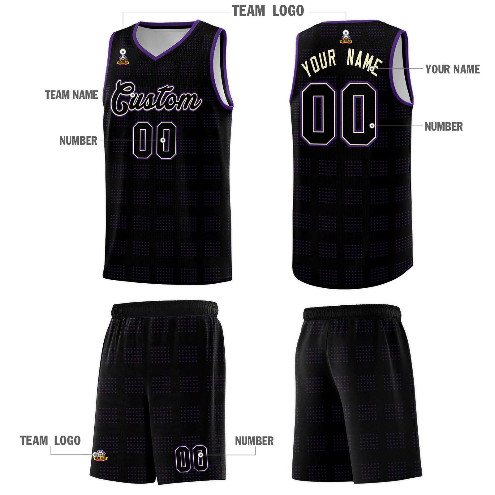 Custom Black Purple Trailblazer Dot Pattern Sports Uniform Basketball Jersey