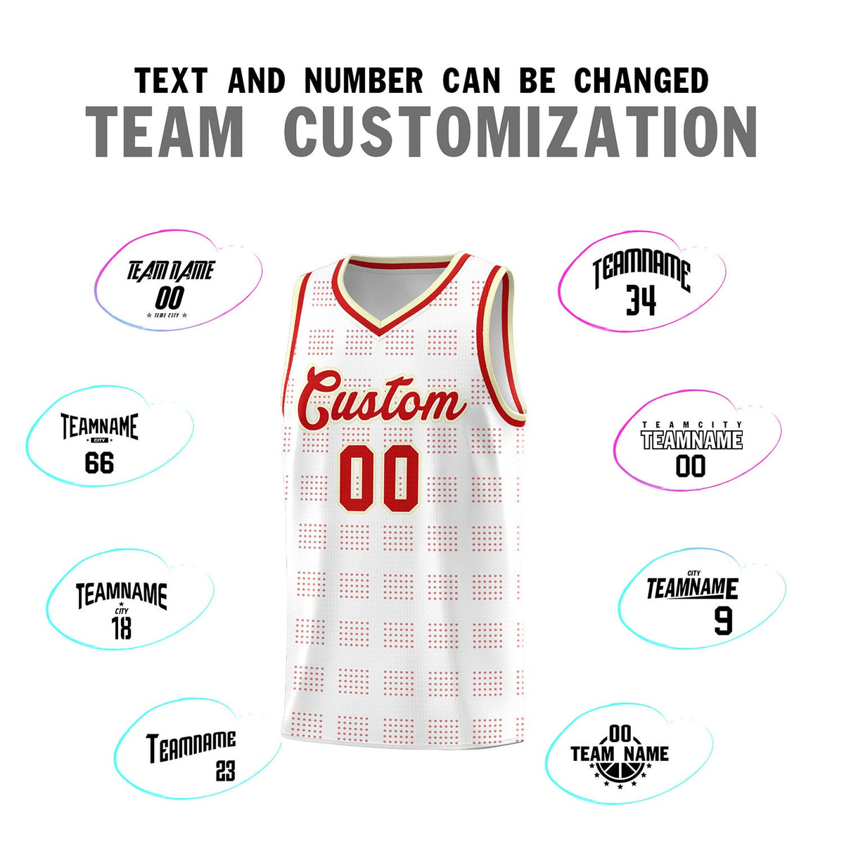 Custom White Red Trailblazer Dot Pattern Sports Uniform Basketball Jersey