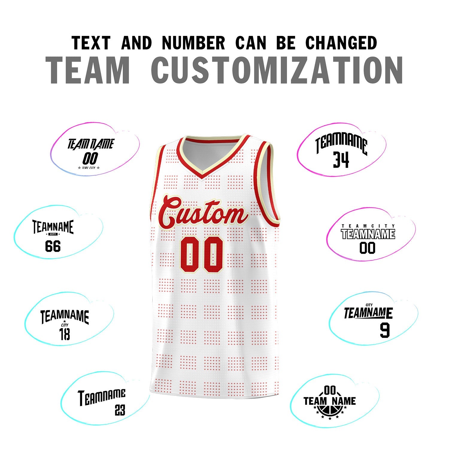Custom White Red Trailblazer Dot Pattern Sports Uniform Basketball Jersey