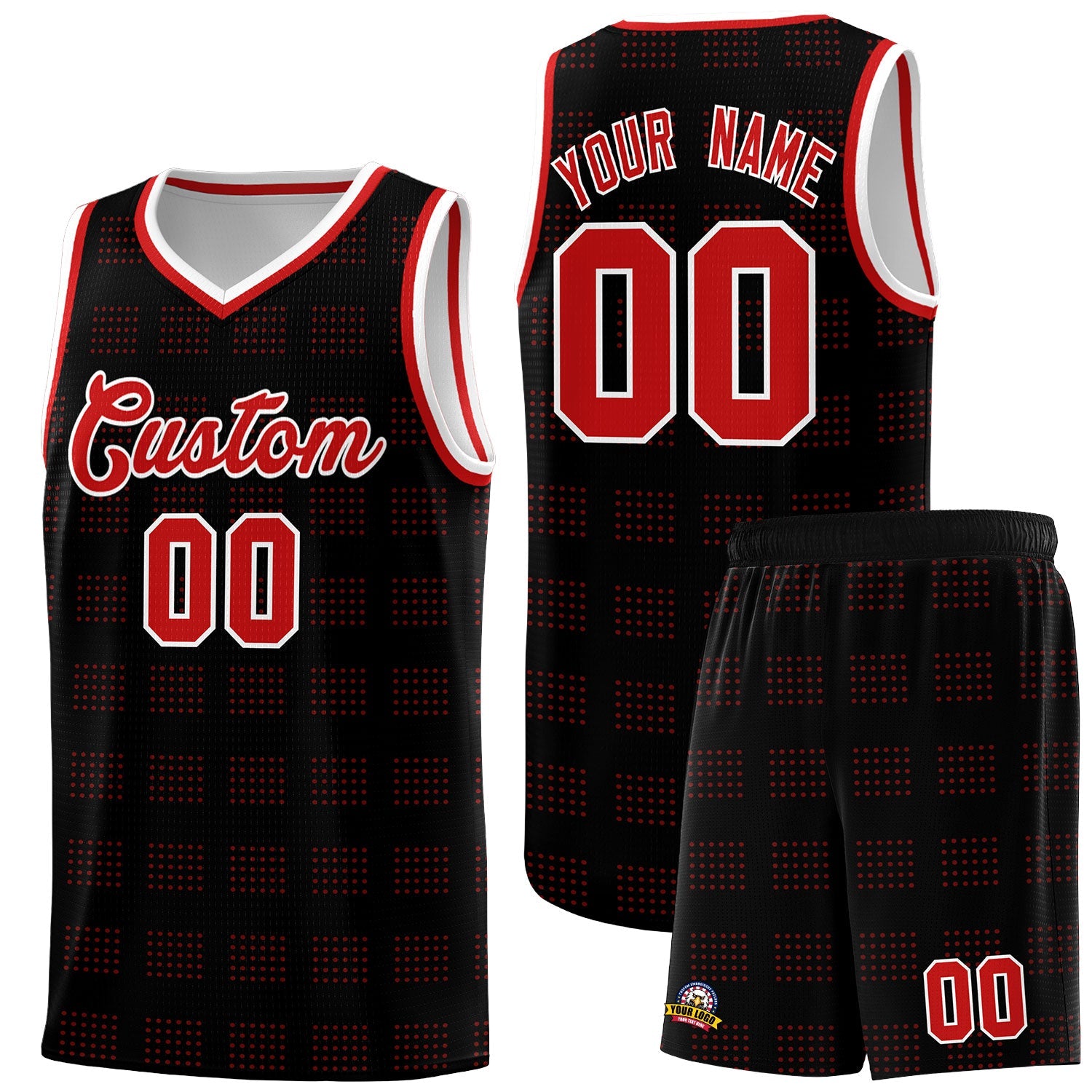 Custom Black Red Trailblazer Dot Pattern Sports Uniform Basketball Jersey