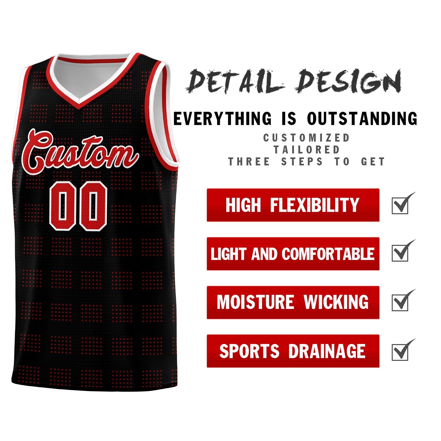 Custom Black Red Trailblazer Dot Pattern Sports Uniform Basketball Jersey