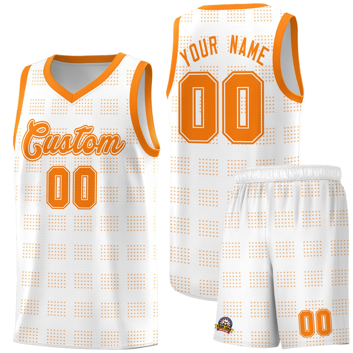 Custom White Orange Trailblazer Dot Pattern Sports Uniform Basketball Jersey