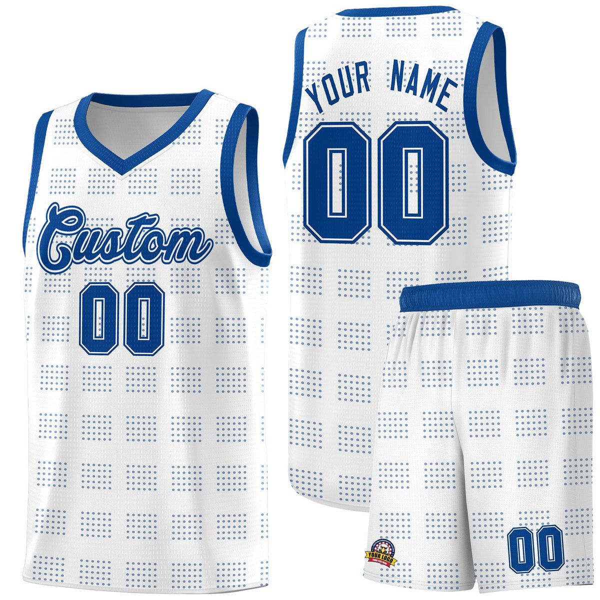 Custom White Royal Trailblazer Dot Pattern Sports Uniform Basketball Jersey