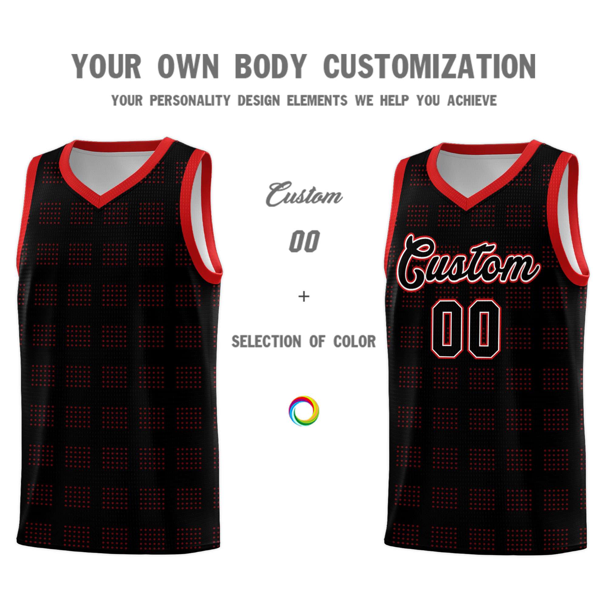 Custom Black Red Trailblazer Dot Pattern Sports Uniform Basketball Jersey