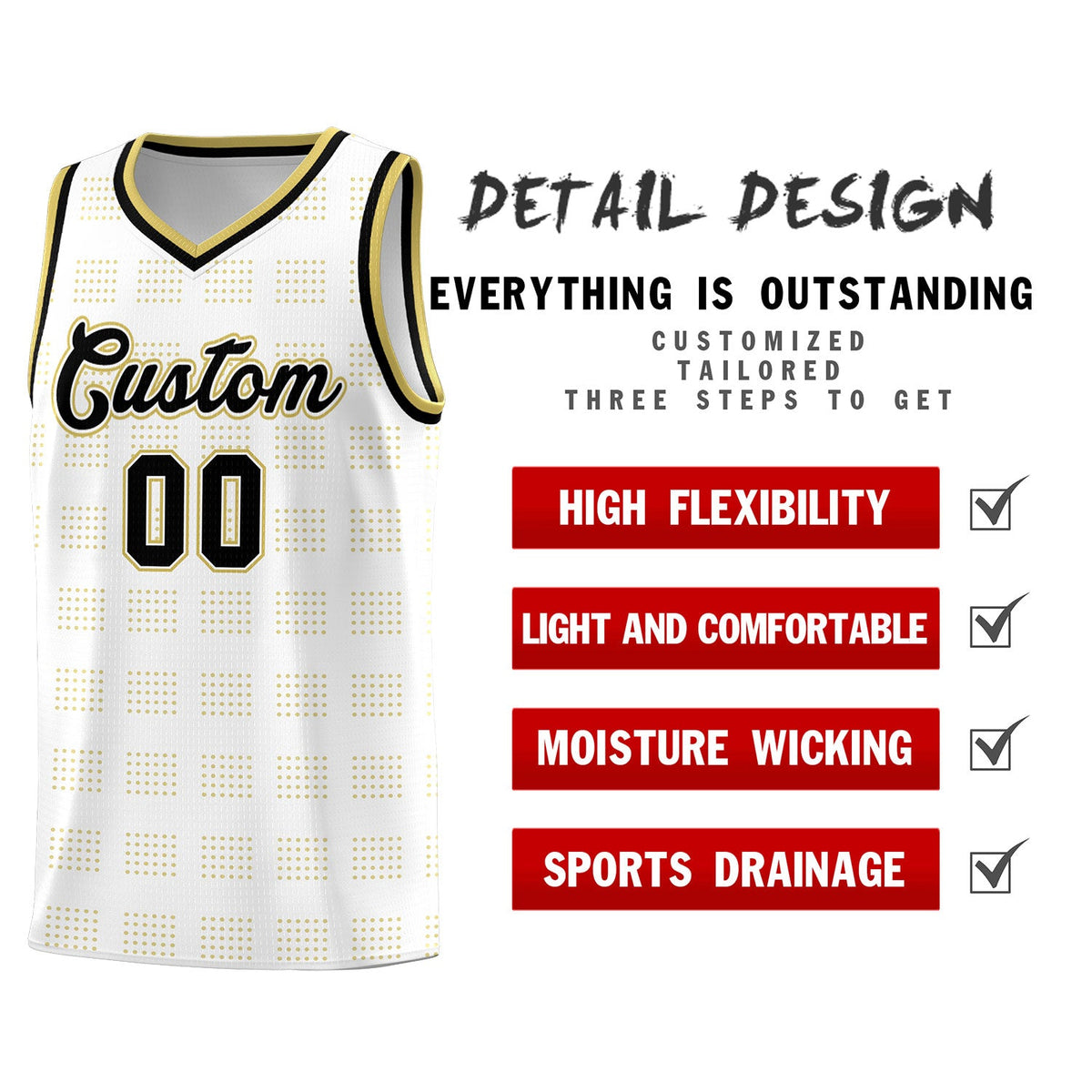 Custom White Old Gold Trailblazer Dot Pattern Sports Uniform Basketball Jersey
