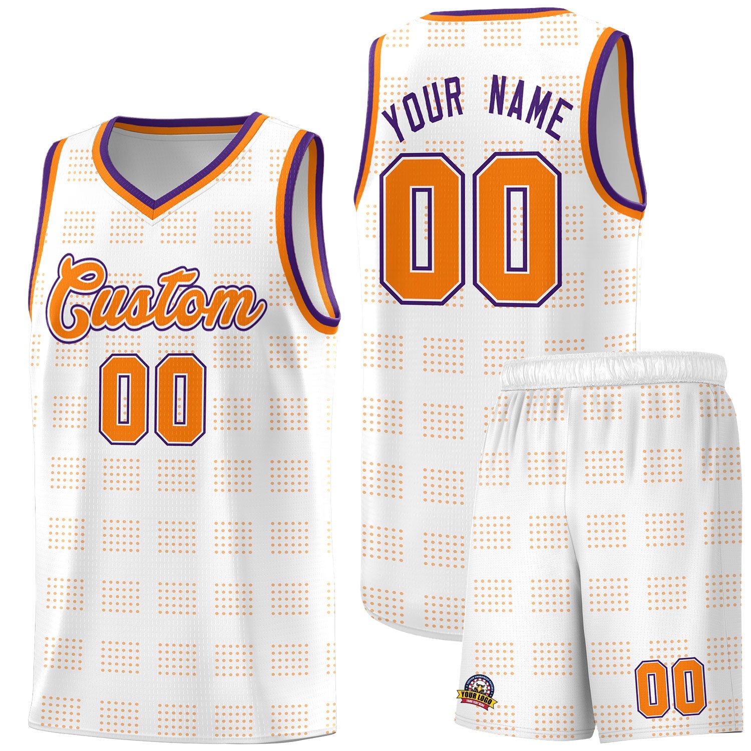 Custom White Orange Trailblazer Dot Pattern Sports Uniform Basketball Jersey