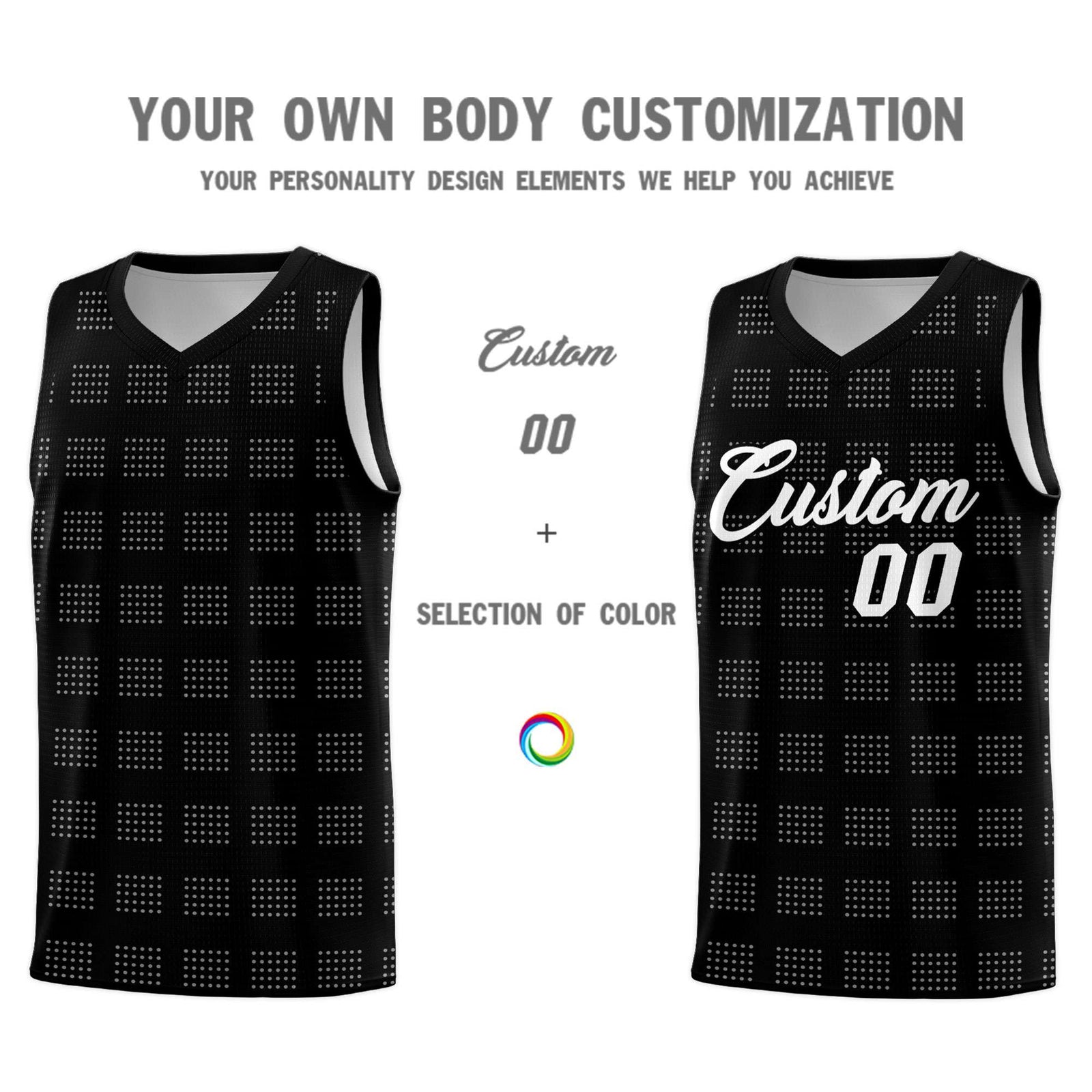 Custom Black White Trailblazer Dot Pattern Sports Uniform Basketball Jersey