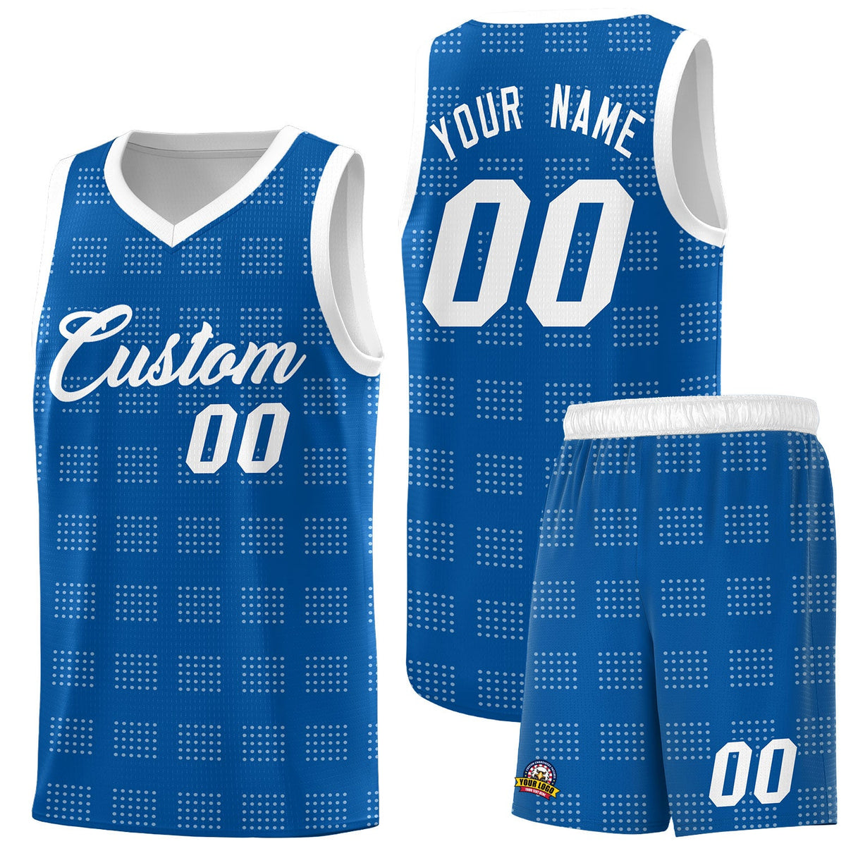 Custom Royal White Trailblazer Dot Pattern Sports Uniform Basketball Jersey