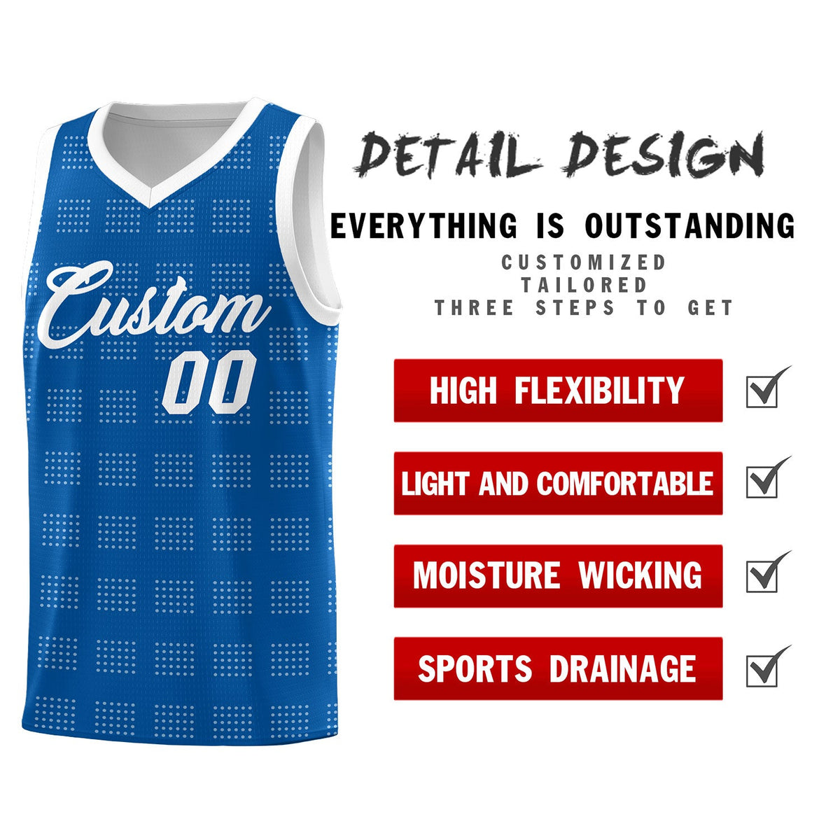 Custom Royal White Trailblazer Dot Pattern Sports Uniform Basketball Jersey