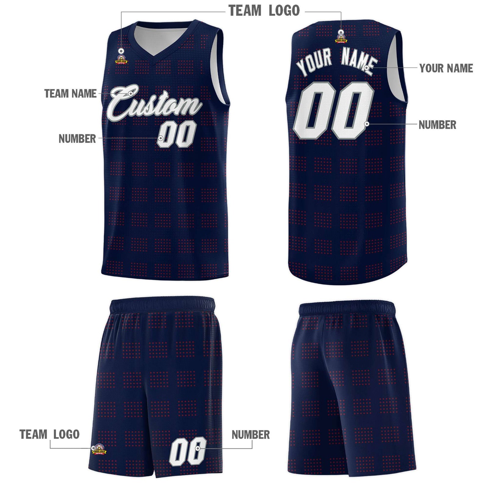 Custom Navy Red Trailblazer Dot Pattern Sports Uniform Basketball Jersey