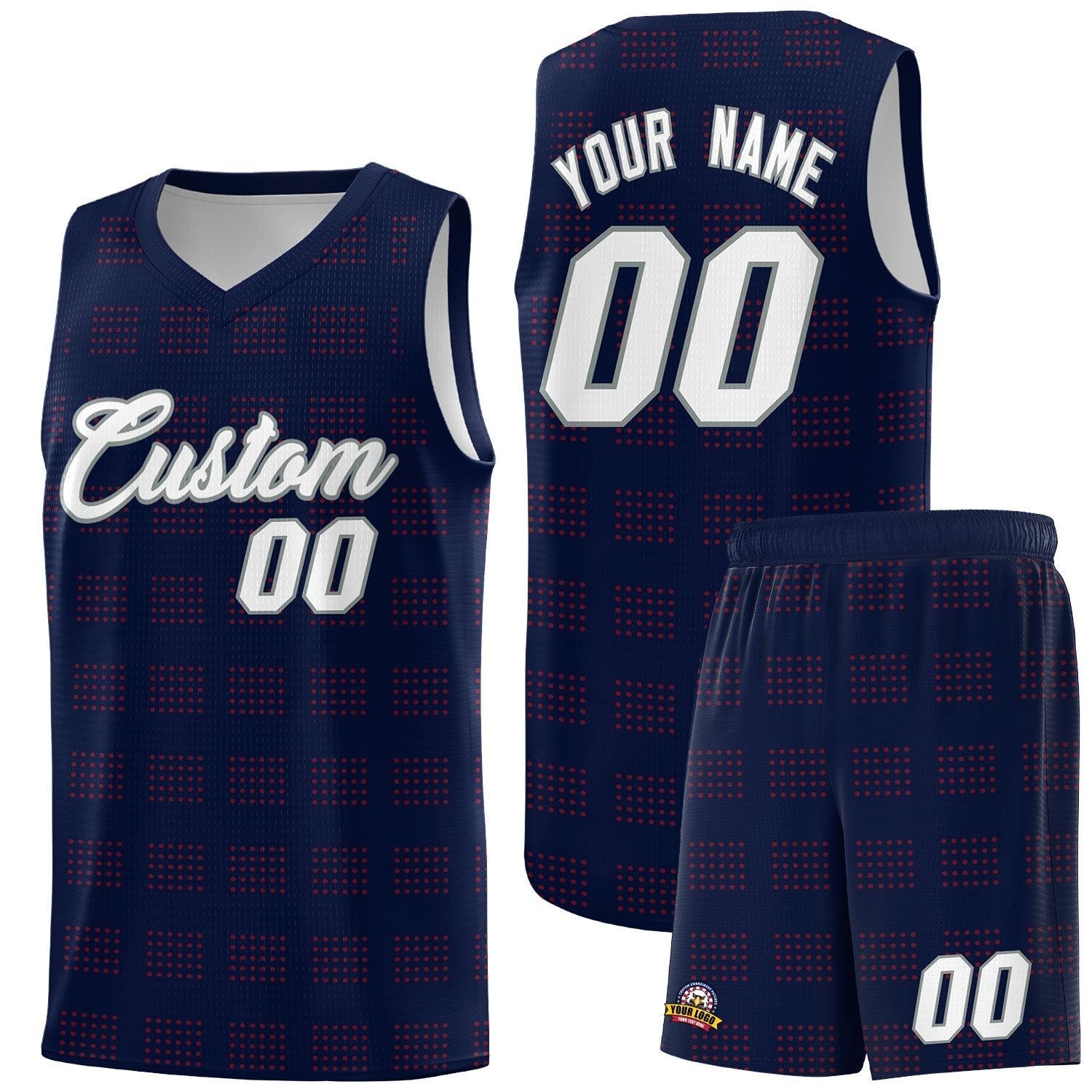 Custom Navy Red Trailblazer Dot Pattern Sports Uniform Basketball Jersey