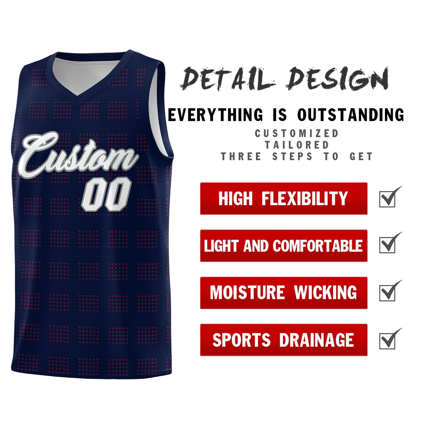 Custom Navy Red Trailblazer Dot Pattern Sports Uniform Basketball Jersey