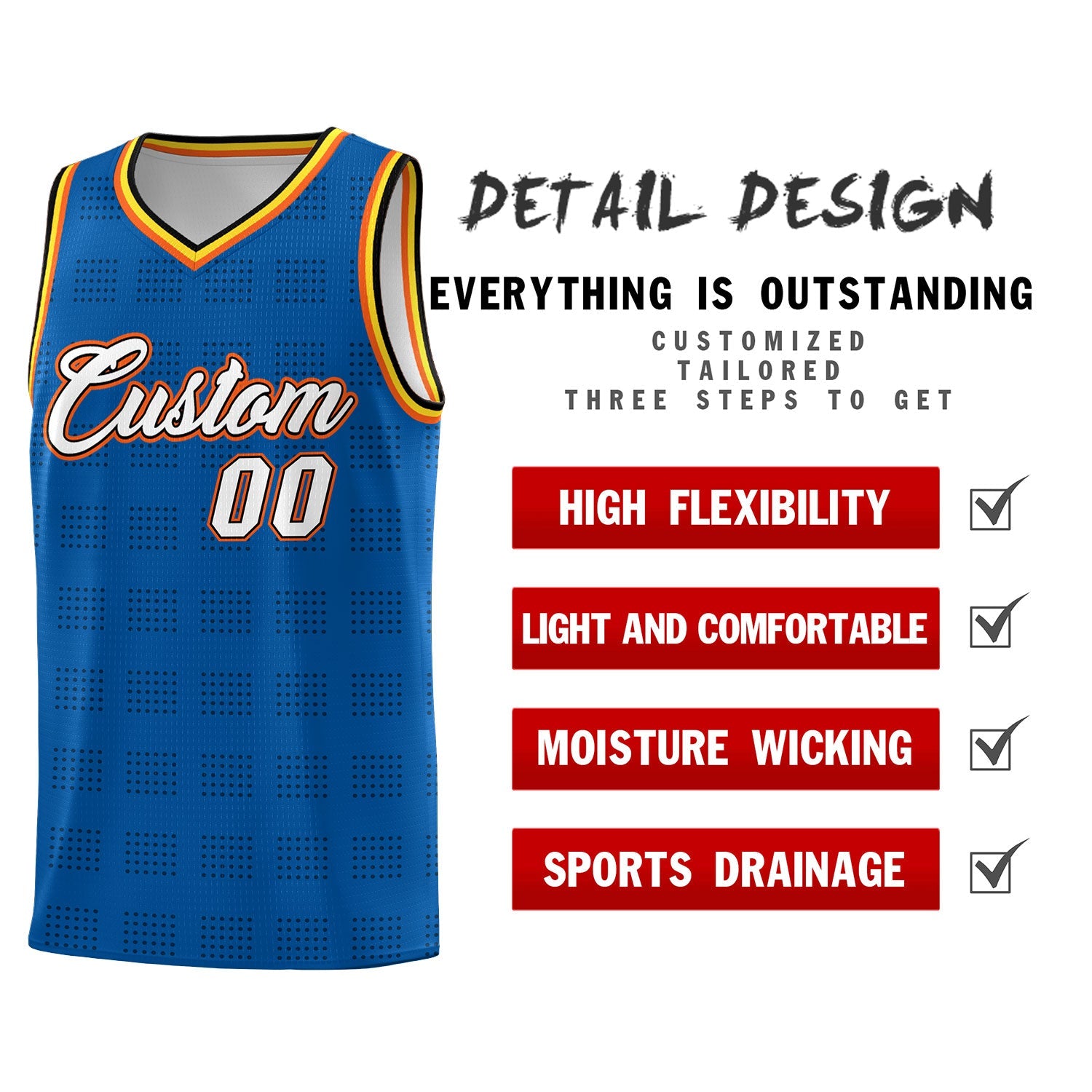 Custom Royal Black Trailblazer Dot Pattern Sports Uniform Basketball Jersey
