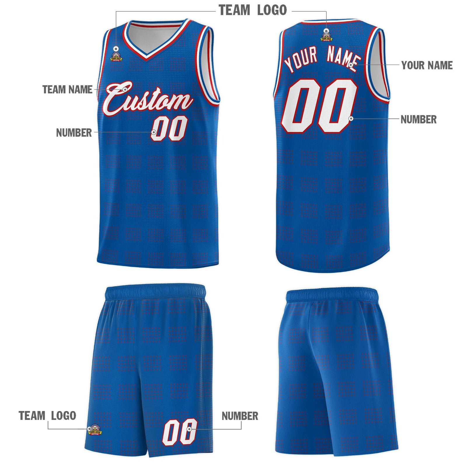 Custom Royal Red Trailblazer Dot Pattern Sports Uniform Basketball Jersey