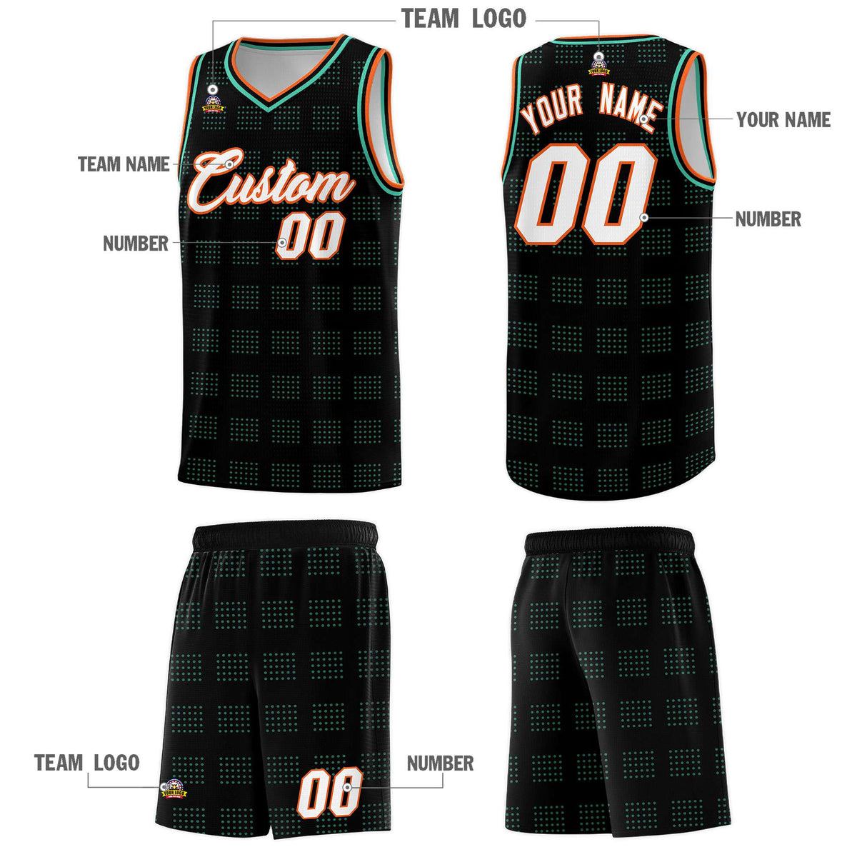 Custom Black Bright Green Trailblazer Dot Pattern Sports Uniform Basketball Jersey