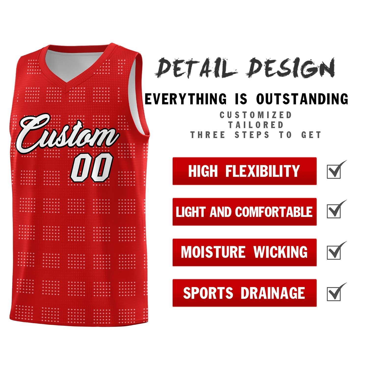 Custom Red White Trailblazer Dot Pattern Sports Uniform Basketball Jersey