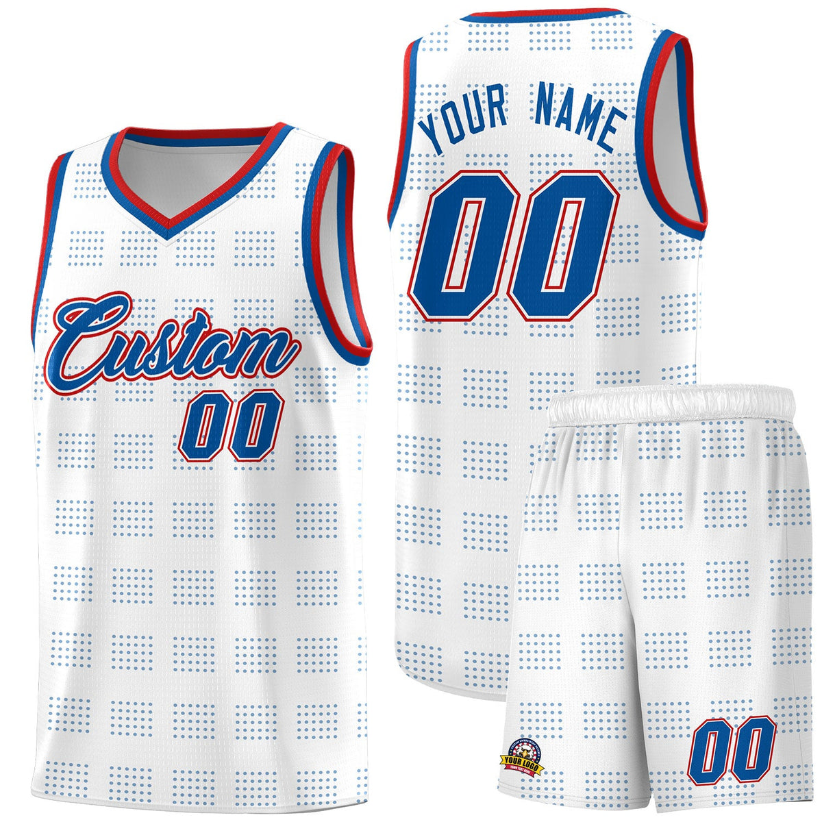 Custom White Royal Trailblazer Dot Pattern Sports Uniform Basketball Jersey