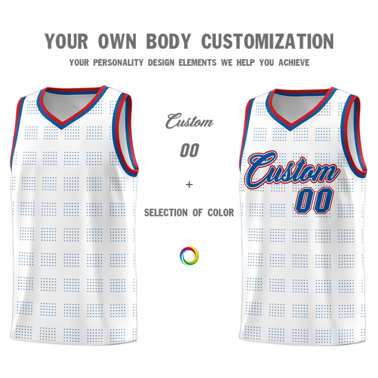 Custom White Royal Trailblazer Dot Pattern Sports Uniform Basketball Jersey