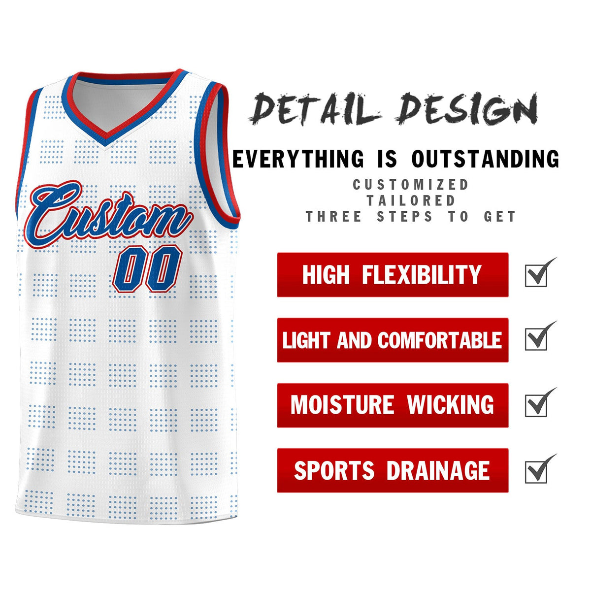 Custom White Royal Trailblazer Dot Pattern Sports Uniform Basketball Jersey