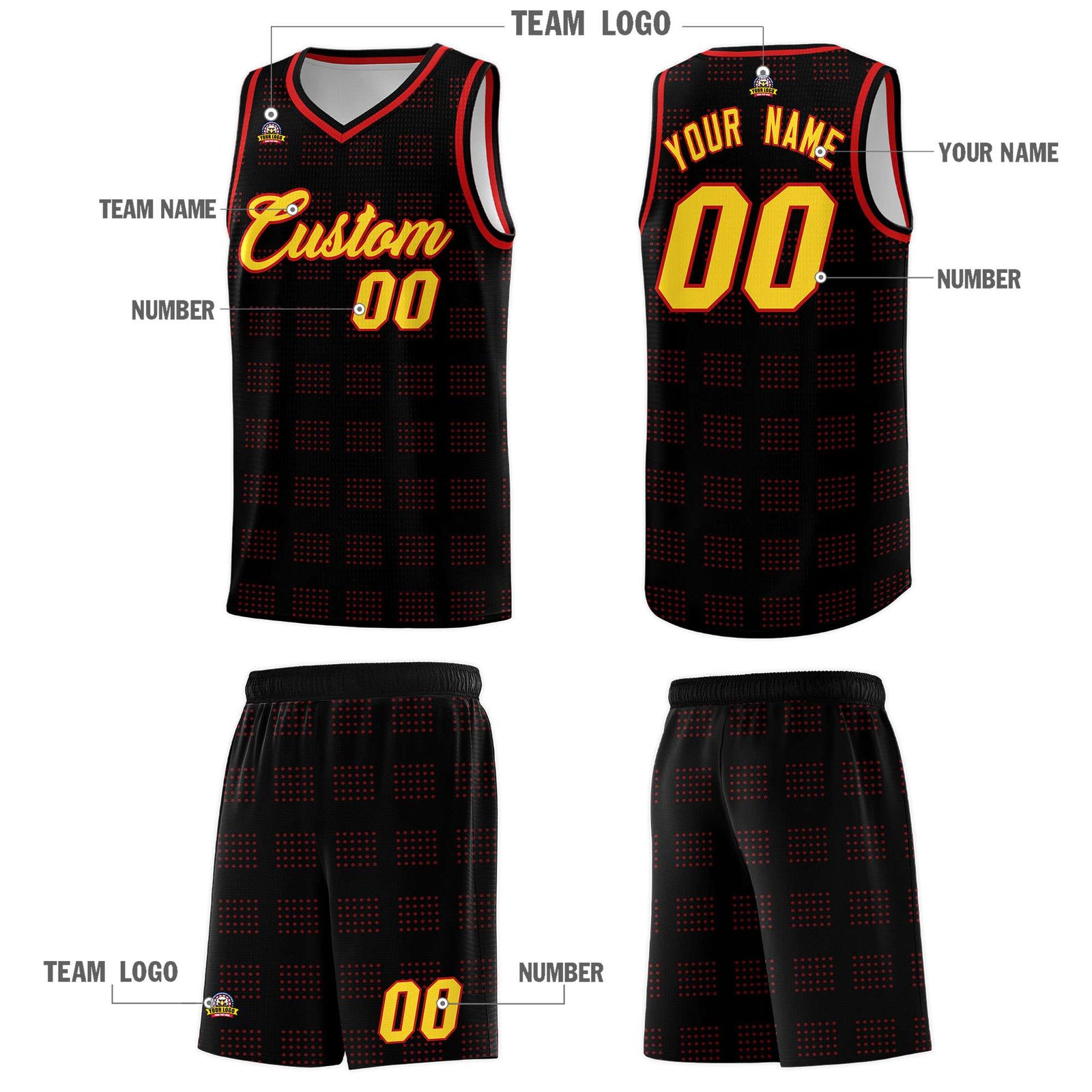 Custom Black Red Trailblazer Dot Pattern Sports Uniform Basketball Jersey