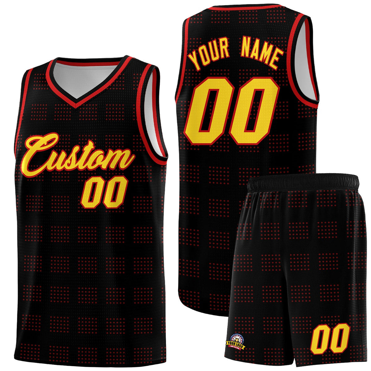 Custom Black Red Trailblazer Dot Pattern Sports Uniform Basketball Jersey