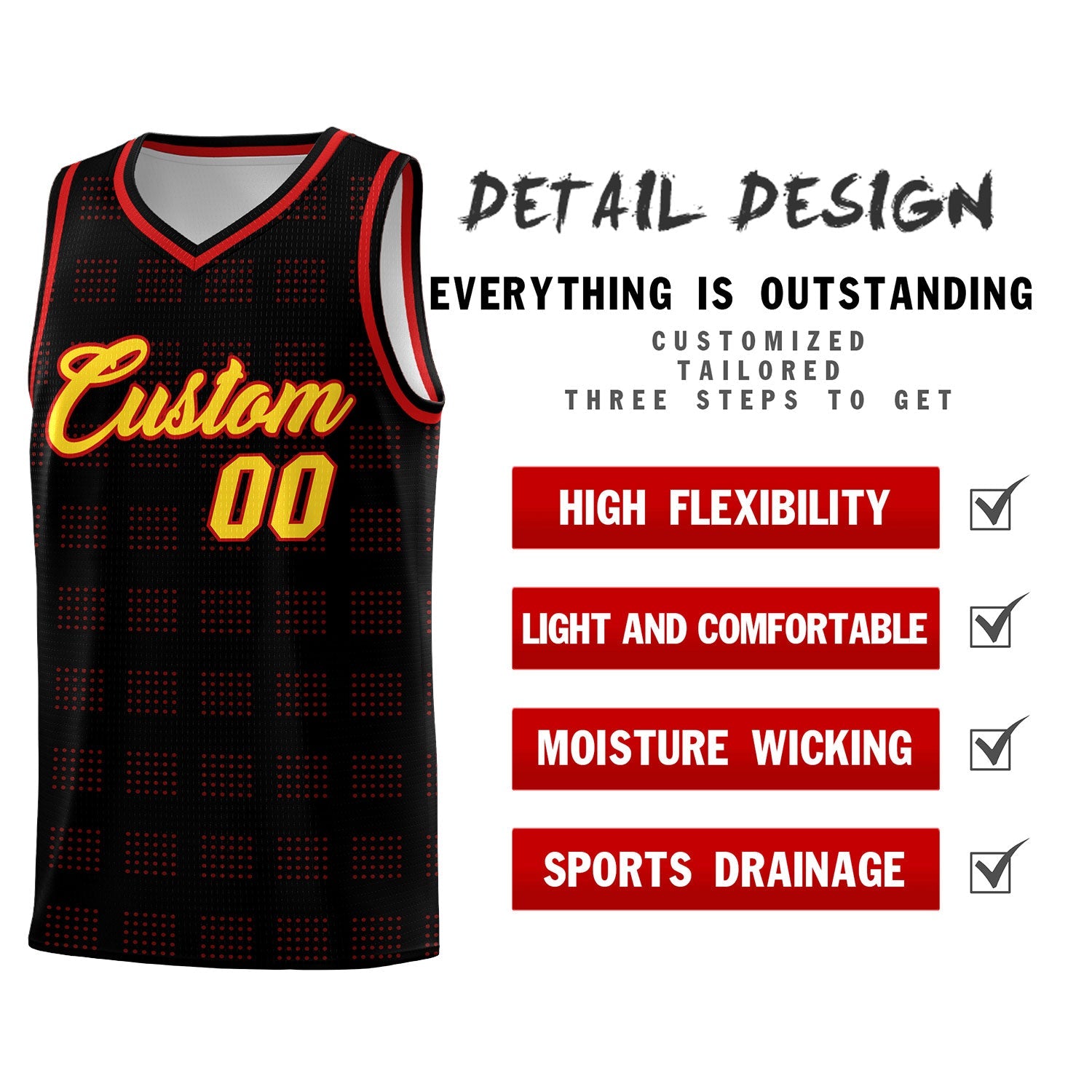 Custom Black Red Trailblazer Dot Pattern Sports Uniform Basketball Jersey