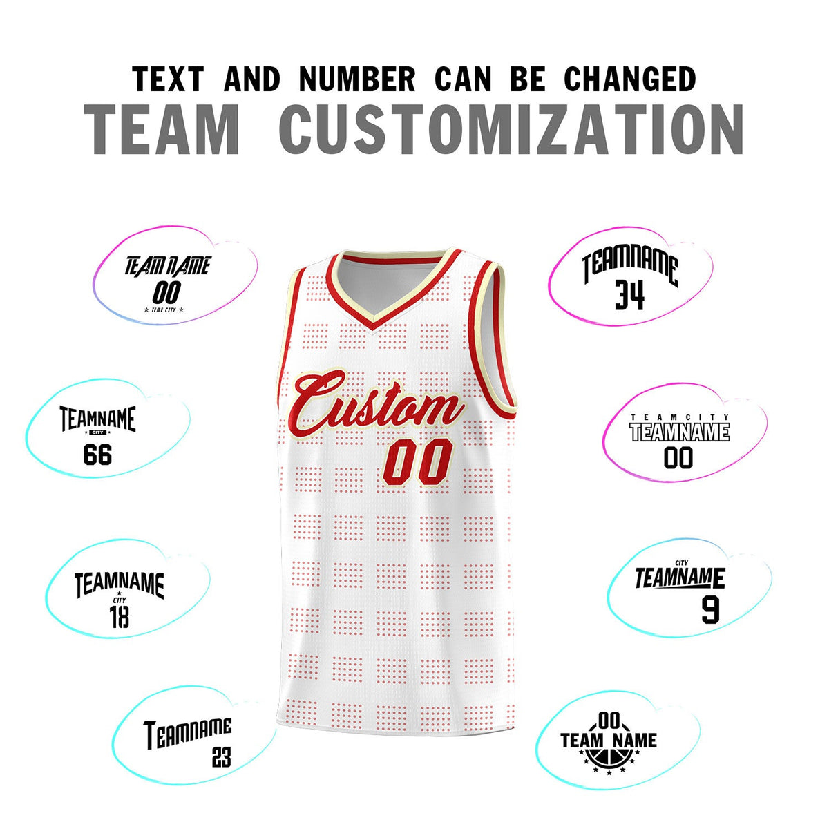 Custom White Red Trailblazer Dot Pattern Sports Uniform Basketball Jersey