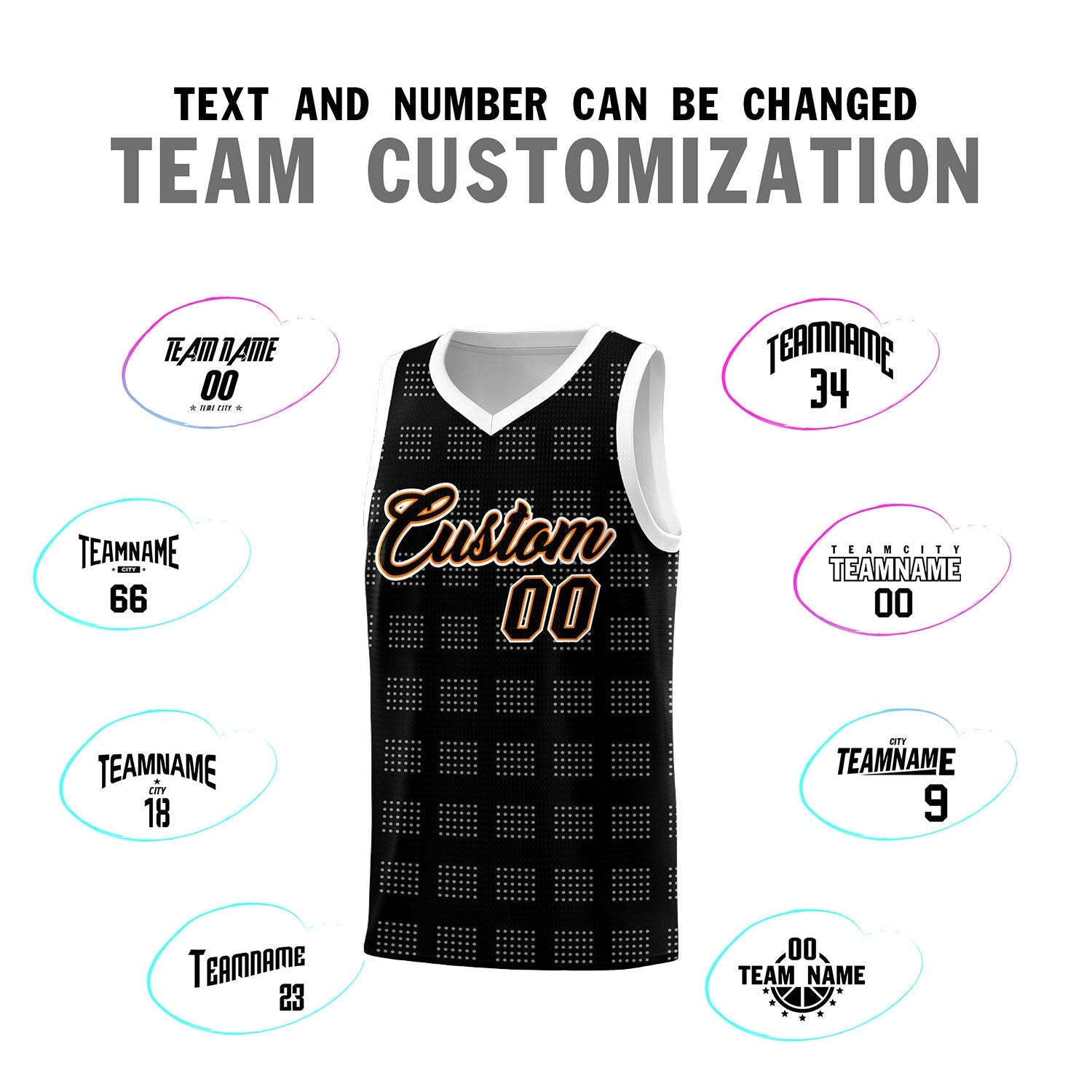 Custom Black White Trailblazer Dot Pattern Sports Uniform Basketball Jersey