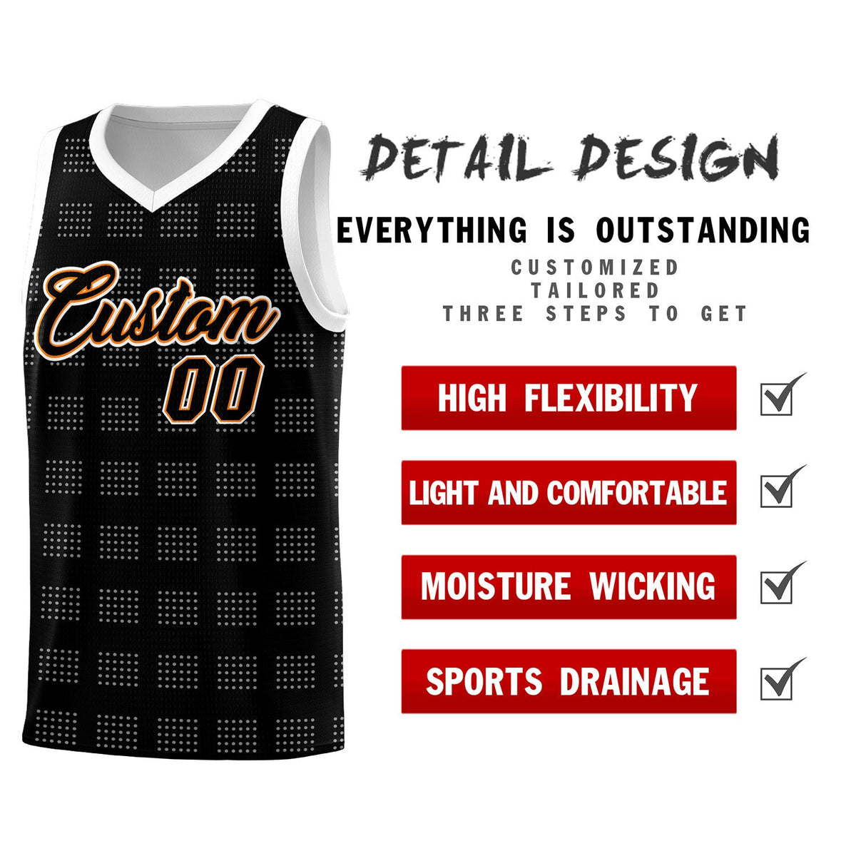 Custom Black White Trailblazer Dot Pattern Sports Uniform Basketball Jersey