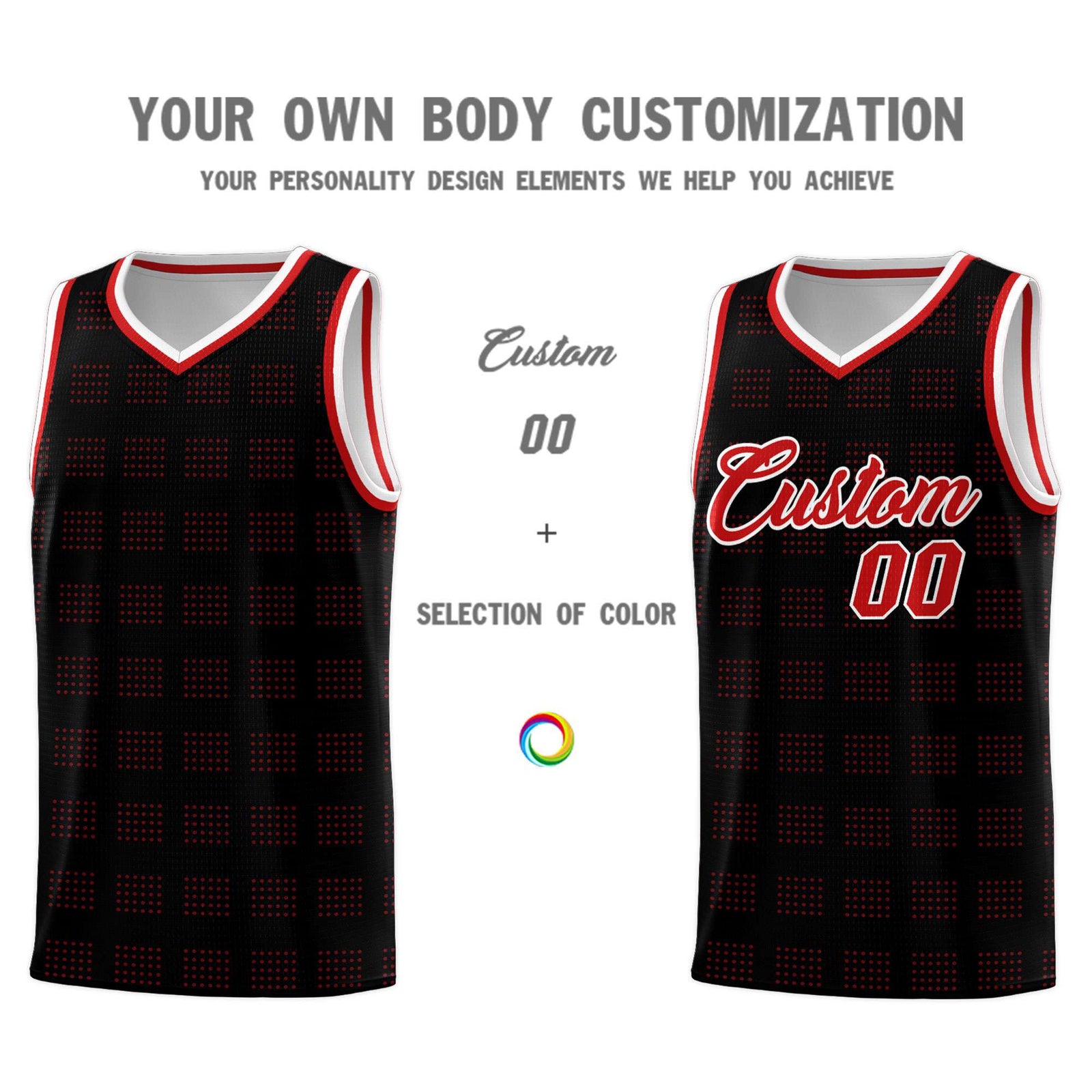 Custom Black Red Trailblazer Dot Pattern Sports Uniform Basketball Jersey