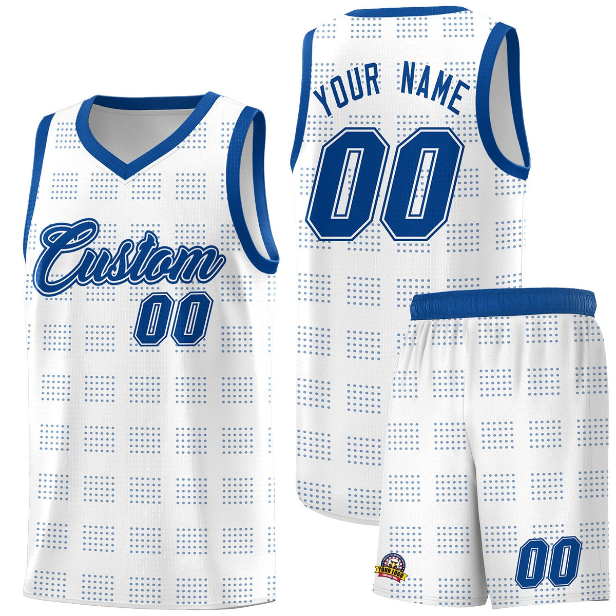 Custom White Royal Trailblazer Dot Pattern Sports Uniform Basketball Jersey