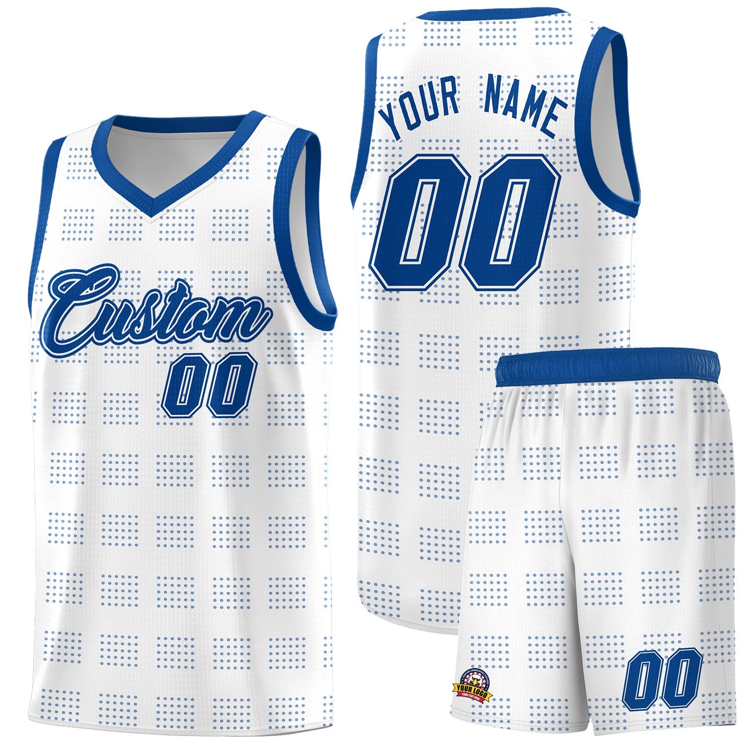 Custom White Royal Trailblazer Dot Pattern Sports Uniform Basketball Jersey