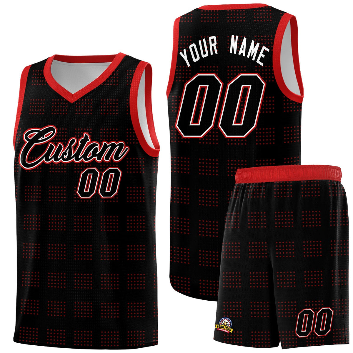 Custom Black Red Trailblazer Dot Pattern Sports Uniform Basketball Jersey