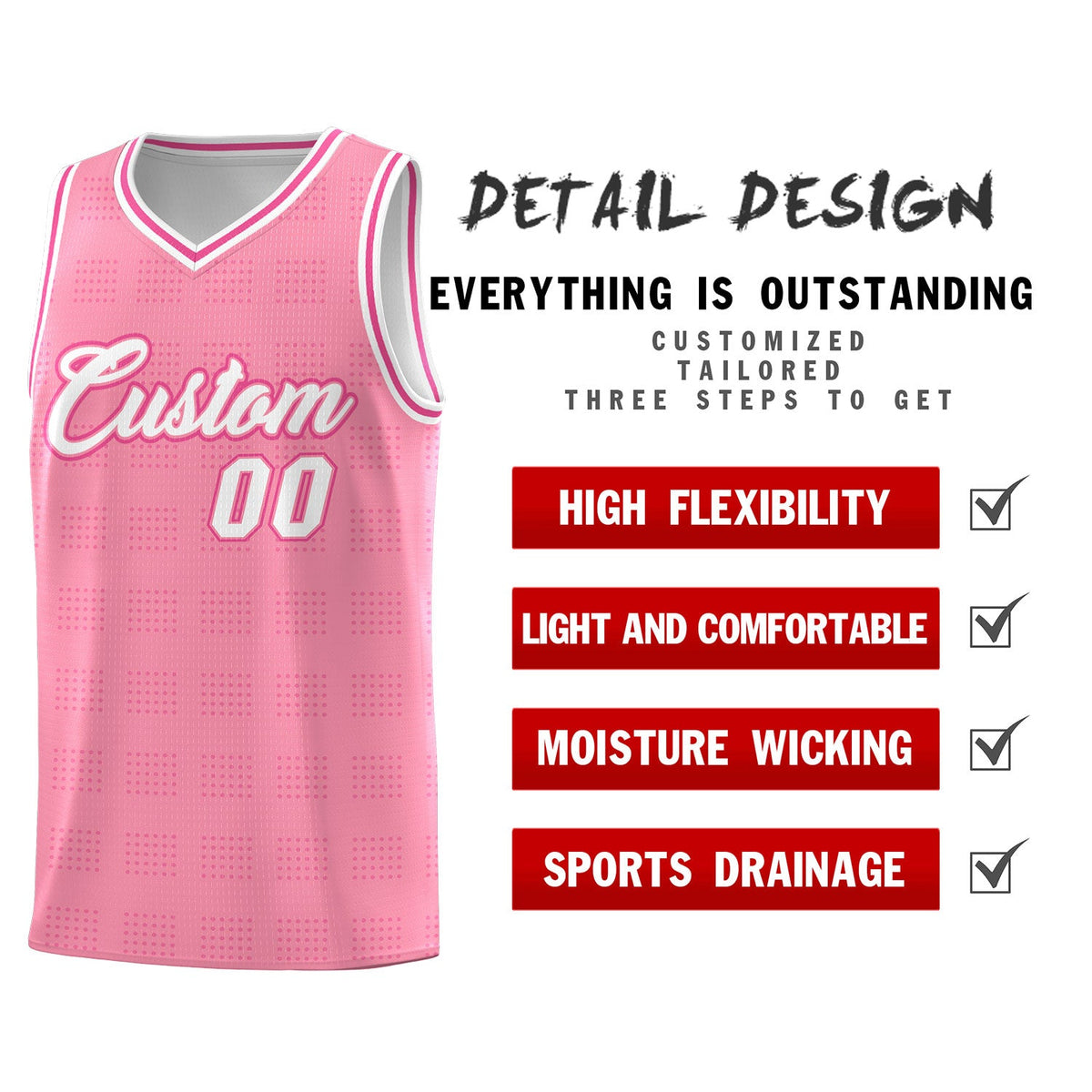Custom Light Pink Pink Trailblazer Dot Pattern Sports Uniform Basketball Jersey