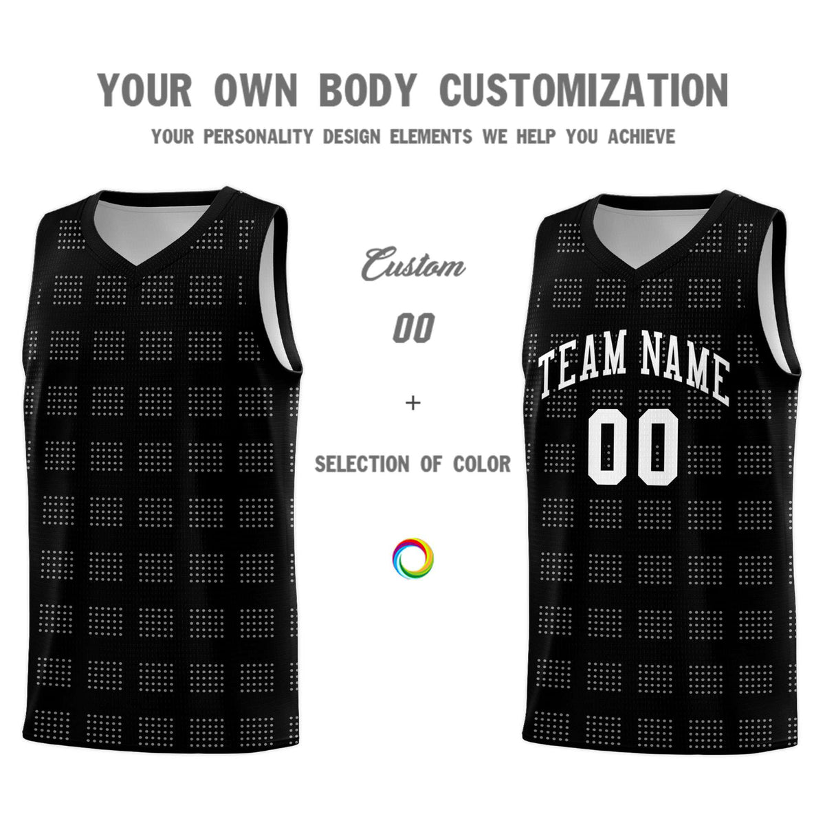 Custom Black White Trailblazer Dot Pattern Sports Uniform Basketball Jersey
