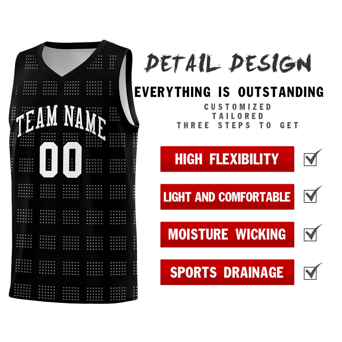 Custom Black White Trailblazer Dot Pattern Sports Uniform Basketball Jersey