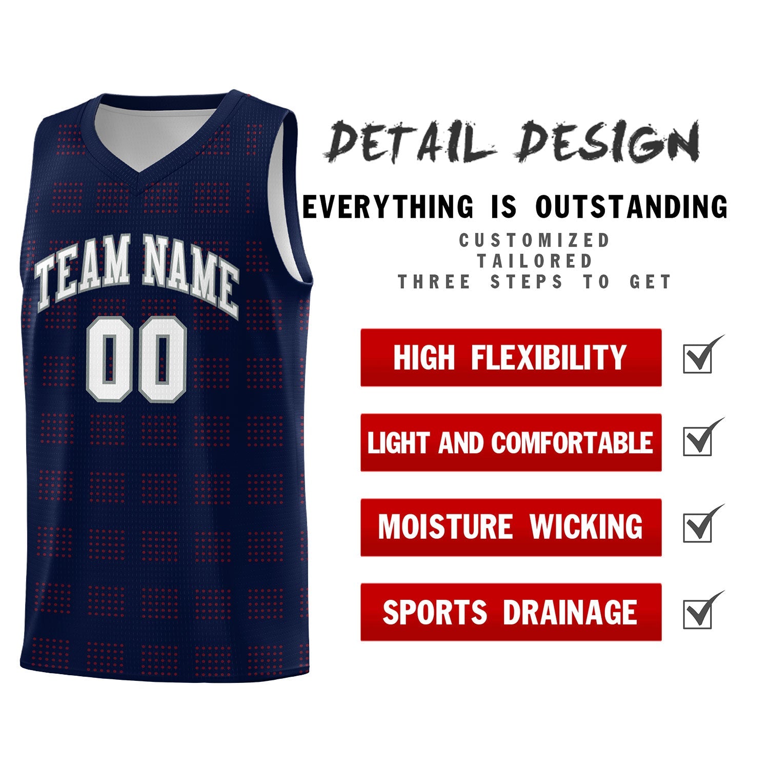 Custom Navy Red Trailblazer Dot Pattern Sports Uniform Basketball Jersey