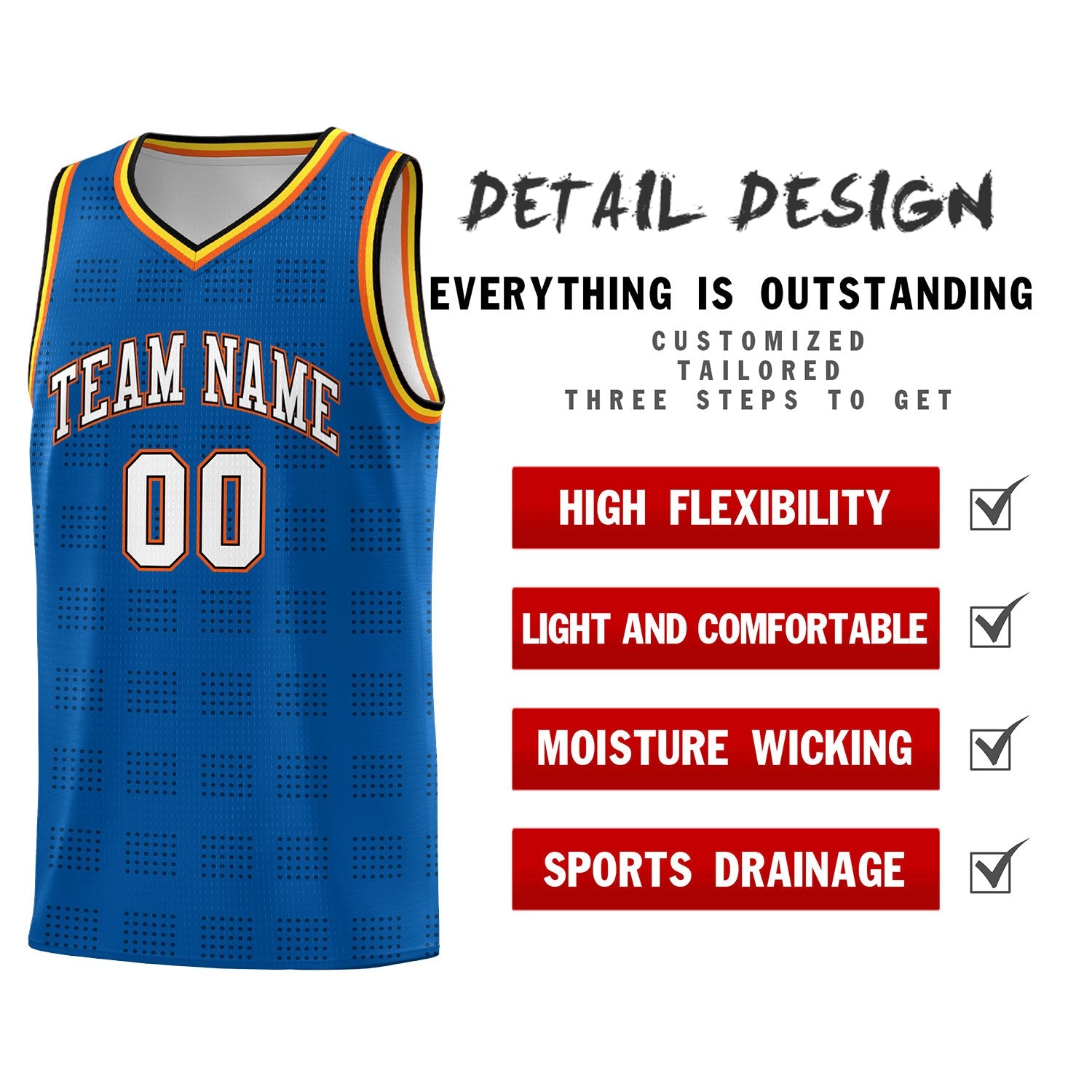 Custom Royal Black Trailblazer Dot Pattern Sports Uniform Basketball Jersey