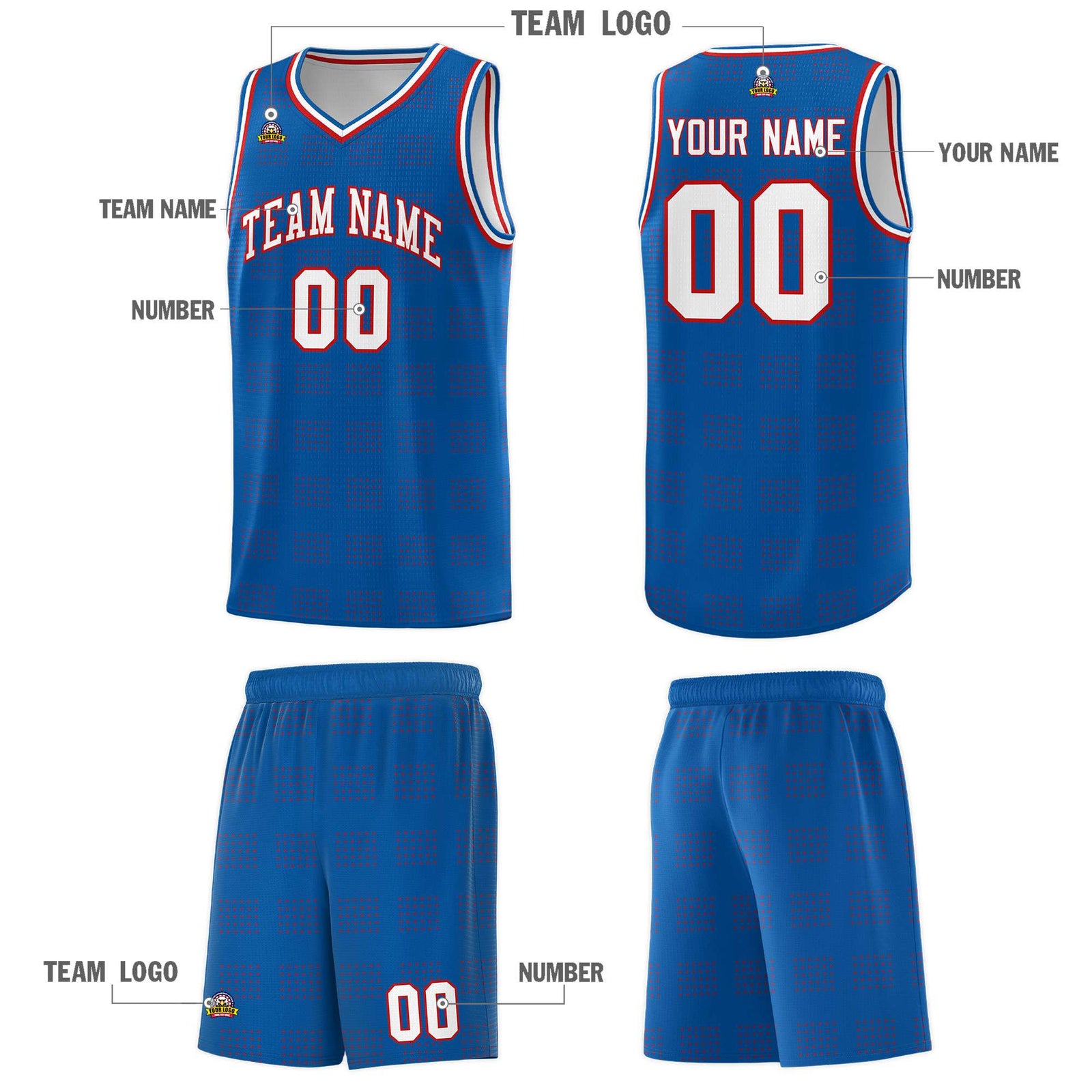 Custom Royal Red Trailblazer Dot Pattern Sports Uniform Basketball Jersey