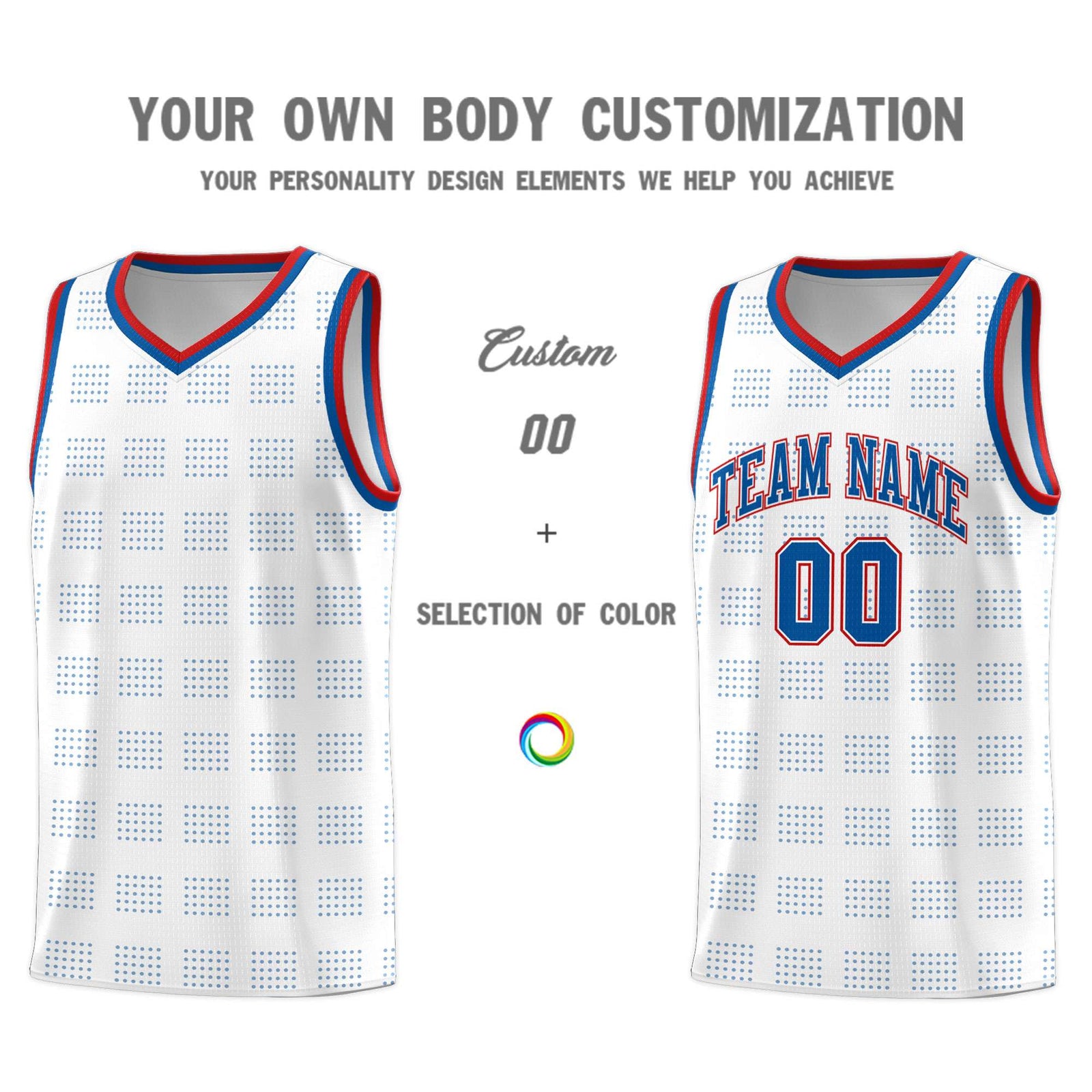 Custom White Royal Trailblazer Dot Pattern Sports Uniform Basketball Jersey